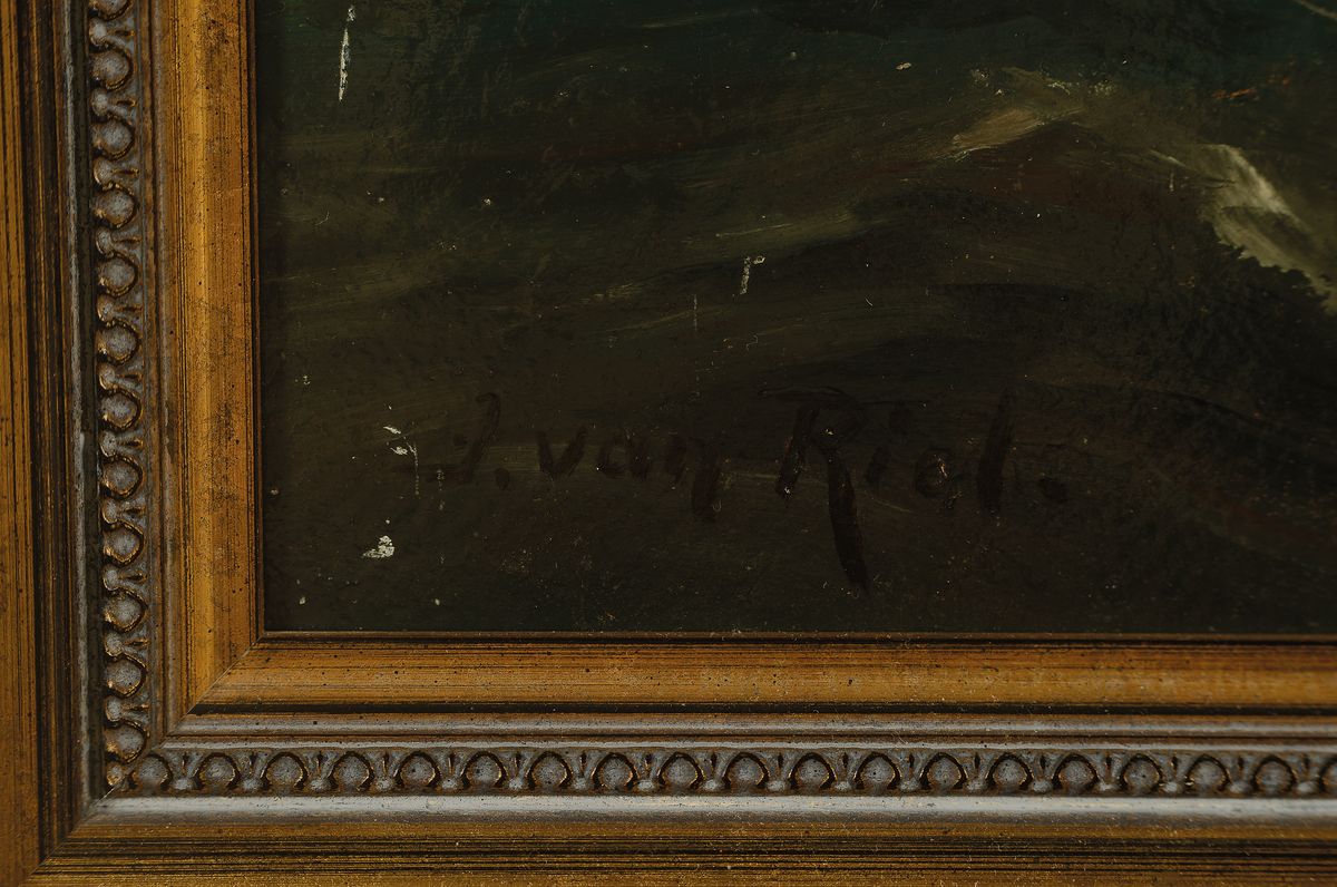 Detail a: Jan van Riel, 1907-1988, Ausfahrt bei starker Dünung, rückseitig so betitelt, Öl/ Malkarton, links unten signiert, ca. 45x59cm, R. ca. 60x75cm