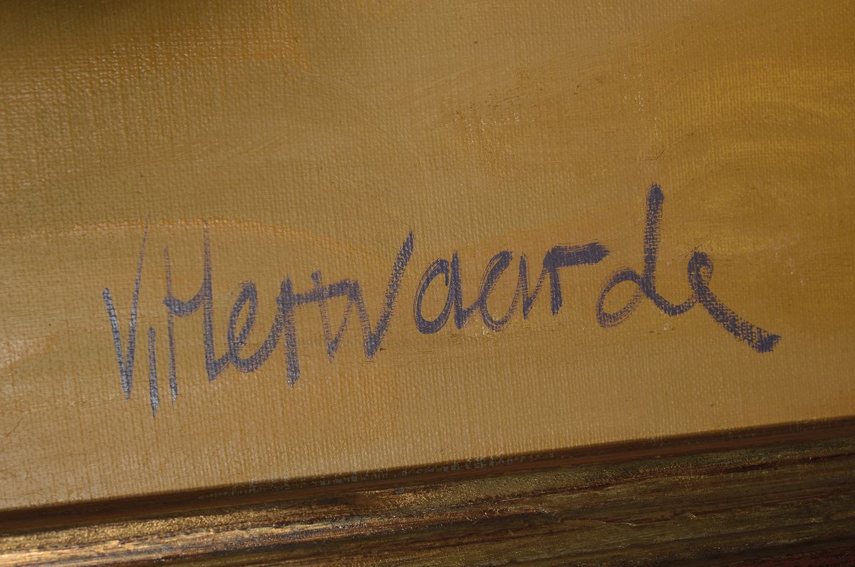 Detail a: George Stanislaus Van Herwaarde, 1938-2011, "Pierrot mit Hund", Öl/Lwd unten mittig sign., 223x185 cm