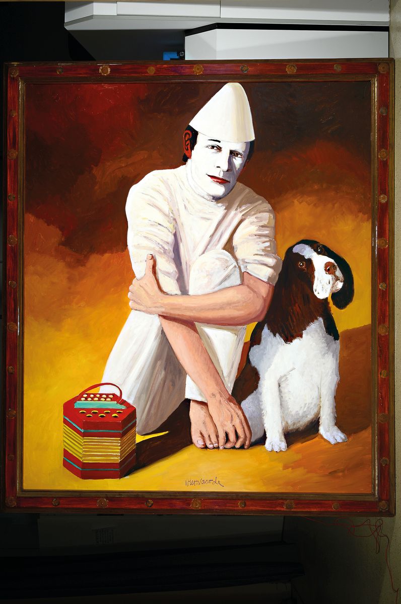 Detail k: George Stanislaus Van Herwaarde, 1938-2011, "Pierrot mit Hund", Öl/Lwd unten mittig sign., 223x185 cm