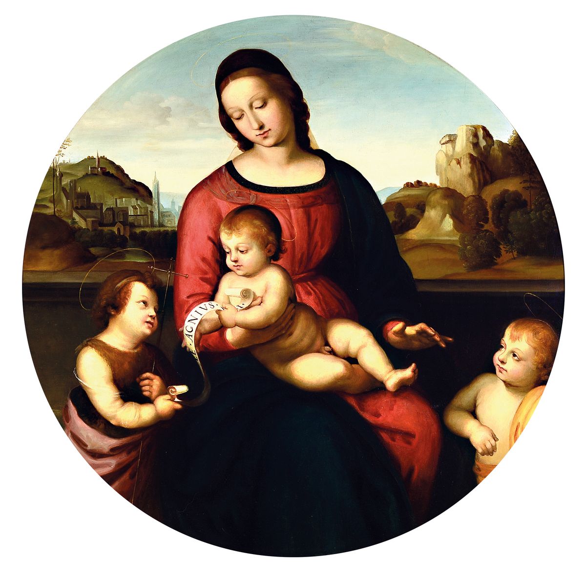Kopie nach Raffaelo Santi,"Madonna Terranuova", Öl/Lwd, gute Kopie aus der 2. Hälfte des 19. Jh., Öl/Lwd, vergoldeter Prunkrahmen, D. ...
