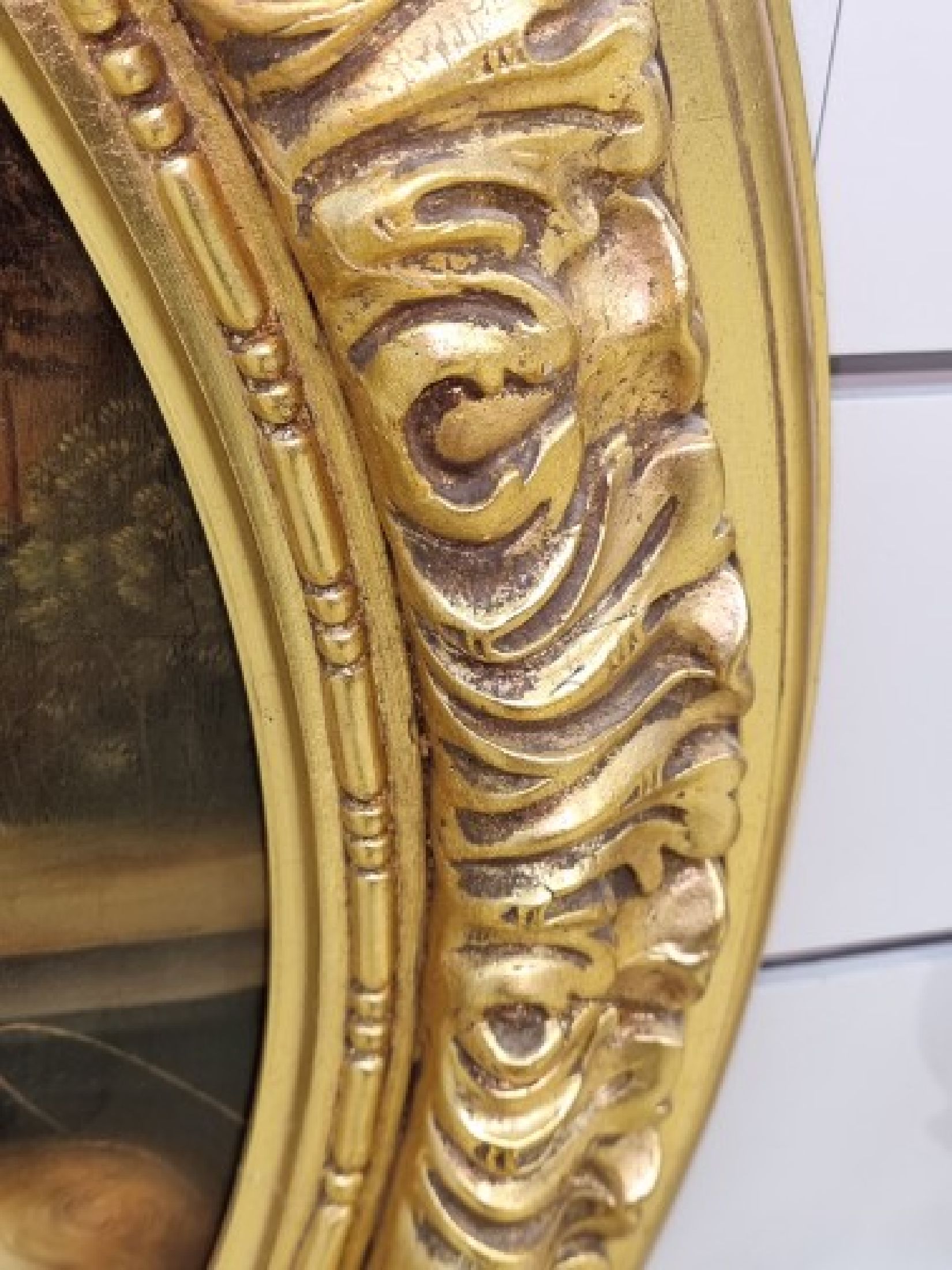 Detail d: Kopie nach Raffaelo Santi,"Madonna Terranuova", Öl/Lwd, gute Kopie aus der 2. Hälfte des 19. Jh., Öl/Lwd, vergoldeter Prunkrahmen, D. ...