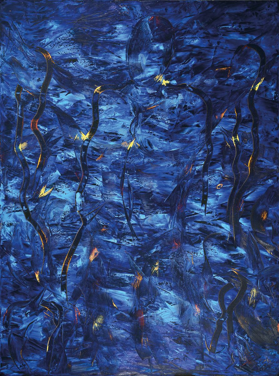 Dietmar Brixy, geb. 1961 Mannheim, Studium an der Akademie Karlsruhe; "Der Welt entrückt", Komposition in Blau, expressiv-abstrakter ...