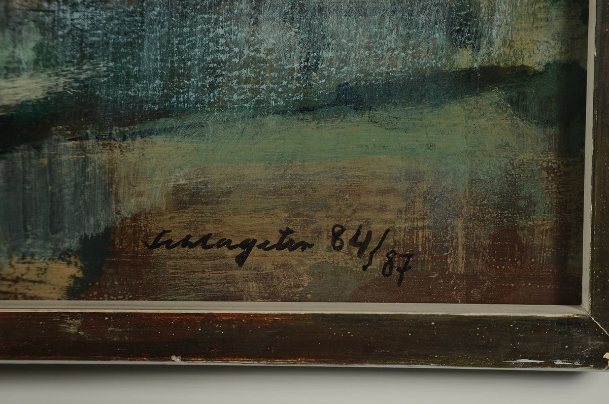 Detail a: Karl Schlageter, 1894 Luzern - 1990 Zürich, Studium an der Akademie München, "Landschaft",so rückseitig bezeichnet, südliche Landschaft ...