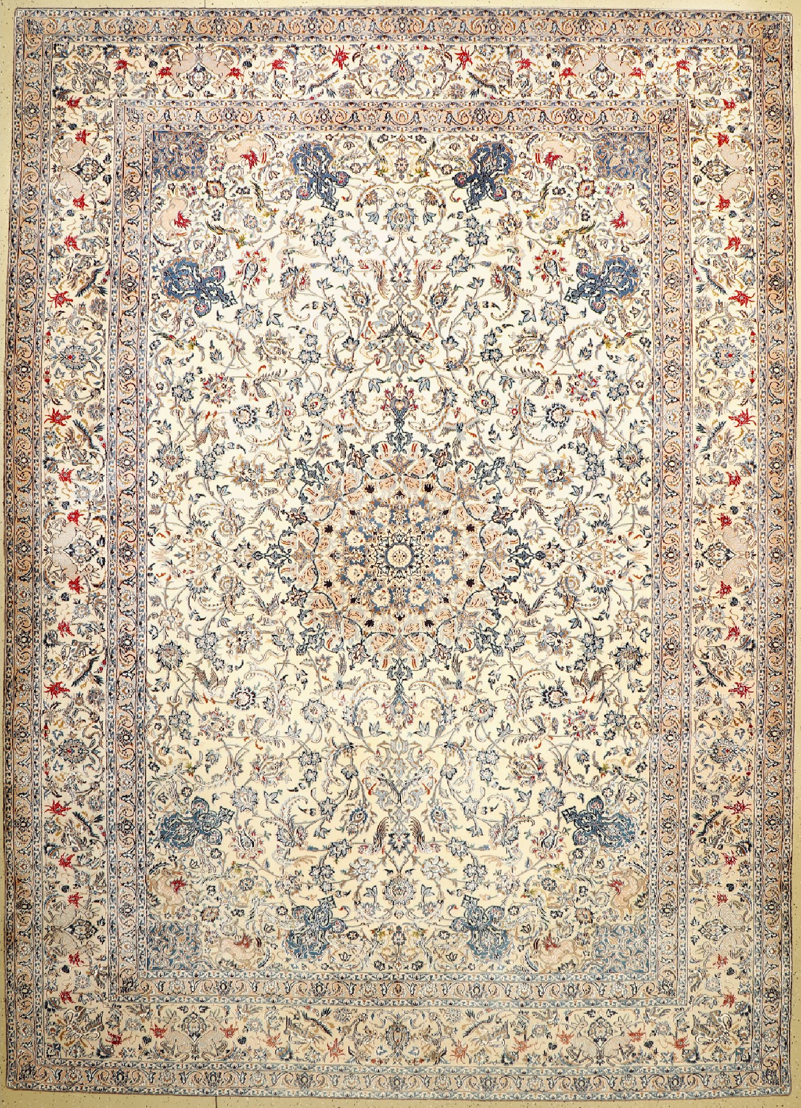 Nain fein(9 La), Persien, ca. 50 Jahre, Korkwolle mit Seide, ca. 413 x 297 cm, gereinigt, EHZ: 2, (keine Fransen).