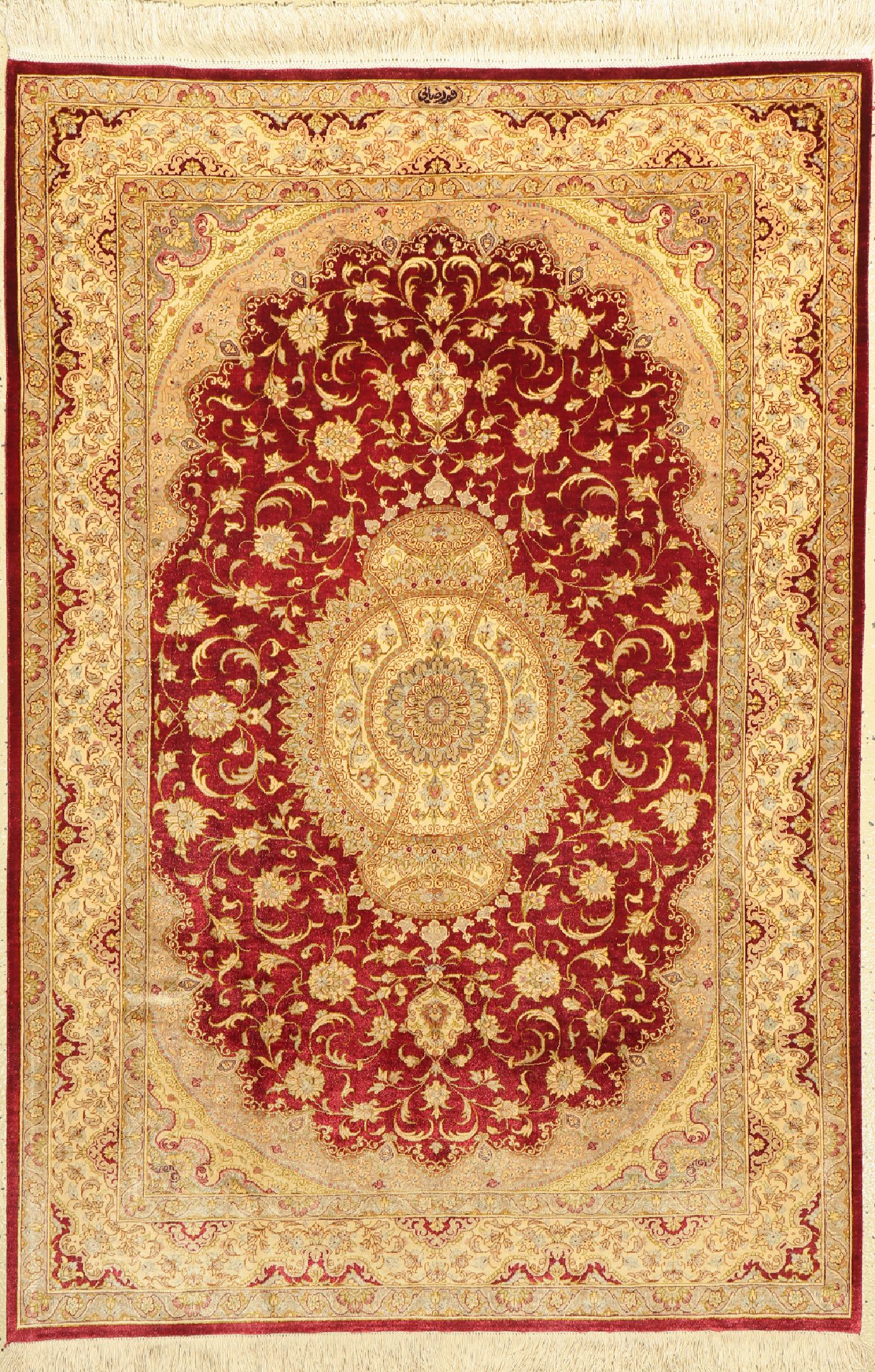 Ghom Seide fein, signiert, (Rezai), Persien, ca. 40 Jahre, reine Naturseide, ca. 150 x 102 cm, ca. 1,0 Mio. Kn/qm, EHZ: 2