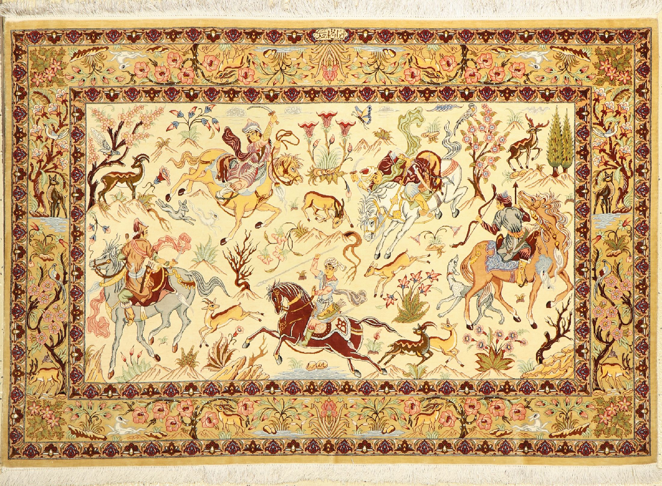 Ghom Seide fein, signiert, (Ahmadi), Persien, ca. 40 Jahre, reine Naturseide, ca. 150 x 102 cm, ca. 1,0 Mio. Kn/qm, EHZ: 2