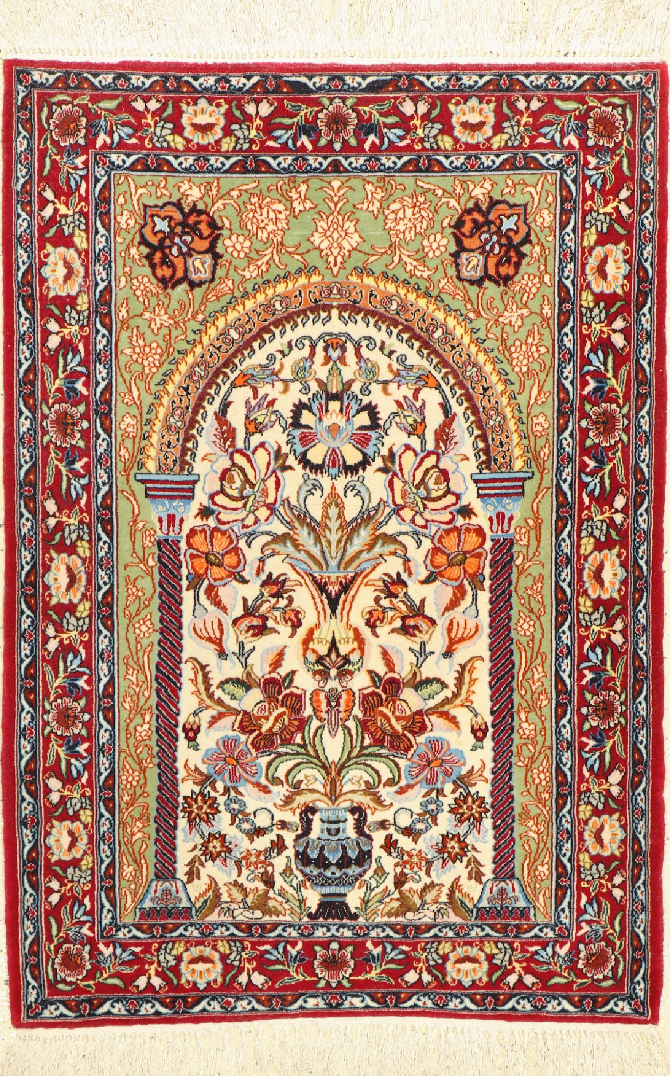 Esfahan fein, Persien, ca. 40 Jahre, Korkwolle mit und auf Seide, ca. 104 x 73 cm, ca. 1,0 Mio. Kn/qm, EHZ: 2(gereinigt).