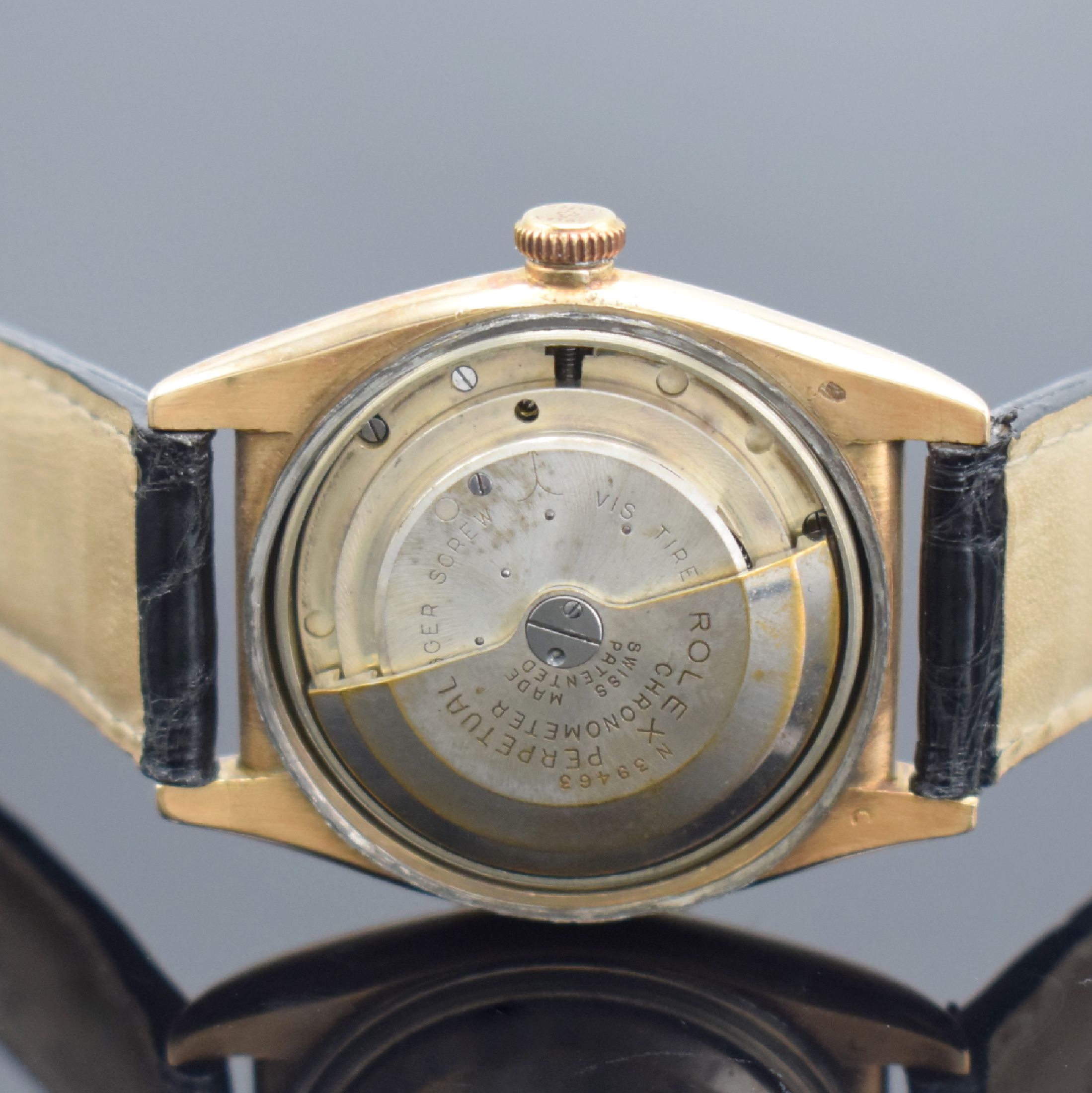 Detail f: ROLEX Bubble Back Chronometer Herrenarmbanduhrin RoseG 585/000 Referenz 3131, Schweiz um 1946, Automatik, verschr. Geh. m. glatter Lünette, verschr. ...