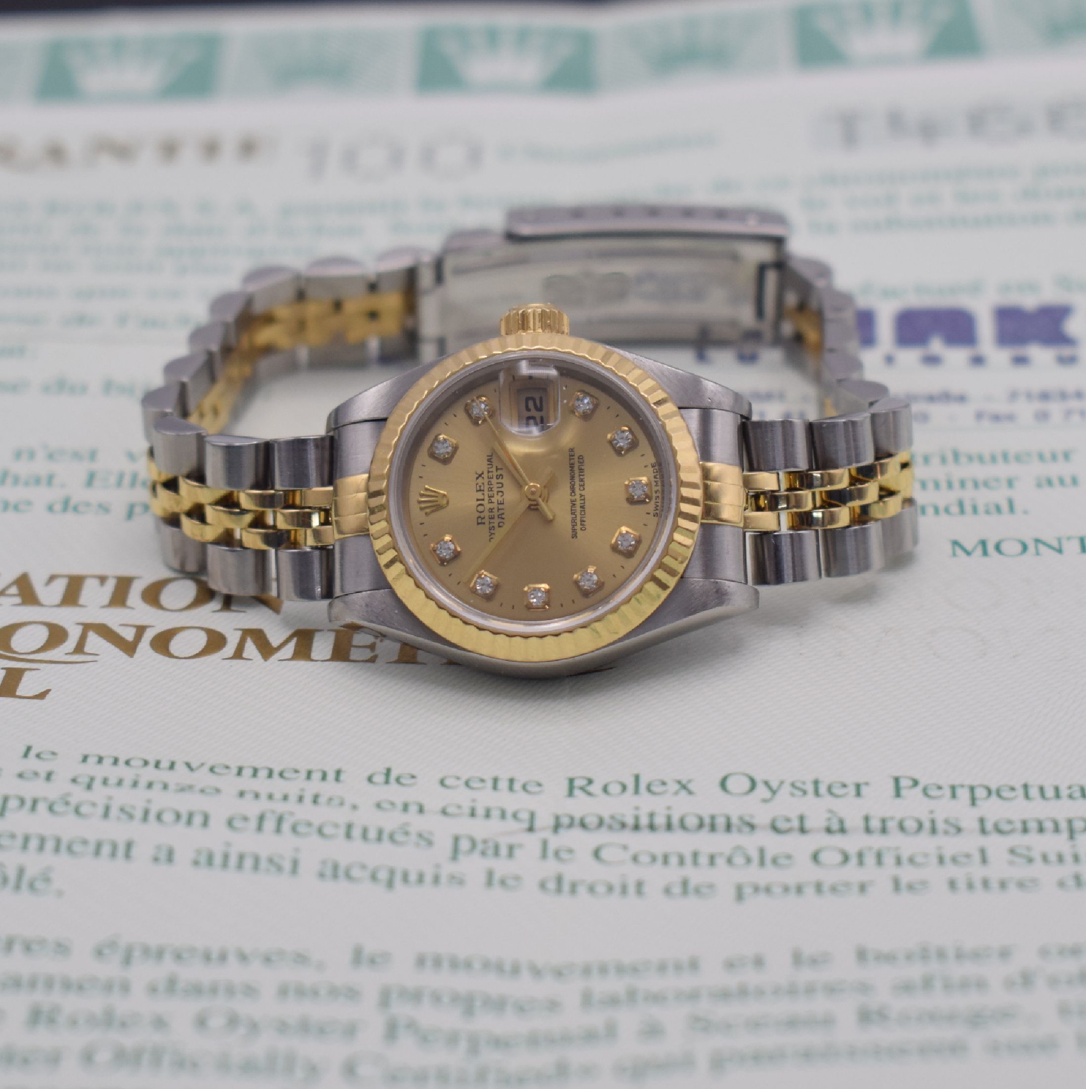 Detail e: ROLEX Datejust Referenz 69173 Damenarmbanduhr in Stahl/Gold, Schweiz lt. orig. Papier verk. 09/1997, Automatik, verschr. Oystergeh. m. Saphirglas, ...