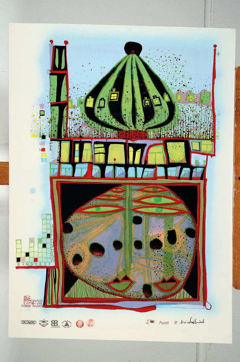 Detail k: Friedensreich Hundertwasser, 1928-2000, 10002 Nights Homo Hummus, sign., num. leicht verwischt, ca. 69x70 cm
