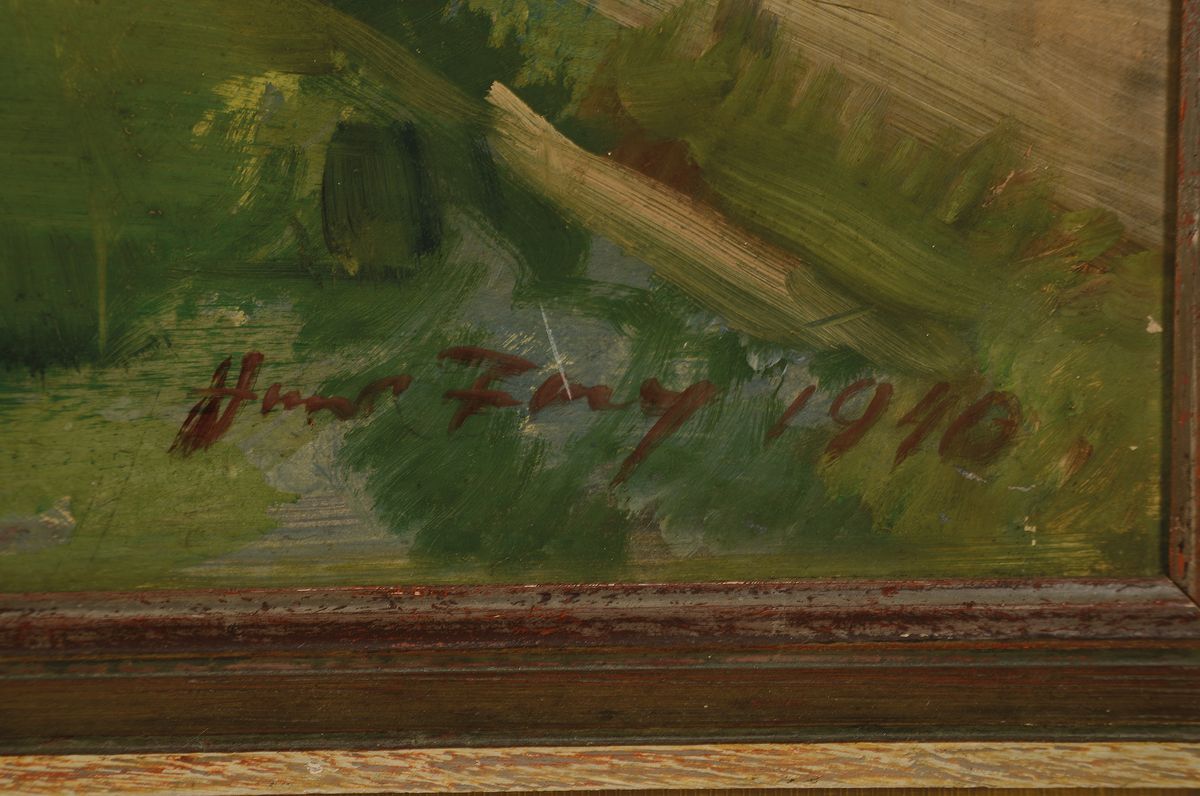 Detail a: Hanns Fay, 1888 Frankenthal - 1957 Neustadt, Pfälzer Landschaft, wohl Dahner Felsenland, vordergründig Bauer mit Schubkarre, rechts unten signiert ...