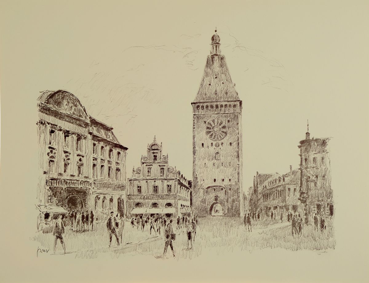 Karl Graf, 1902 - 1986 Speyer, Künstlermappe"Das alte Speyer - Kreidezeichnungen", 1975, 13 großformatige Druckgrafiken auf ...