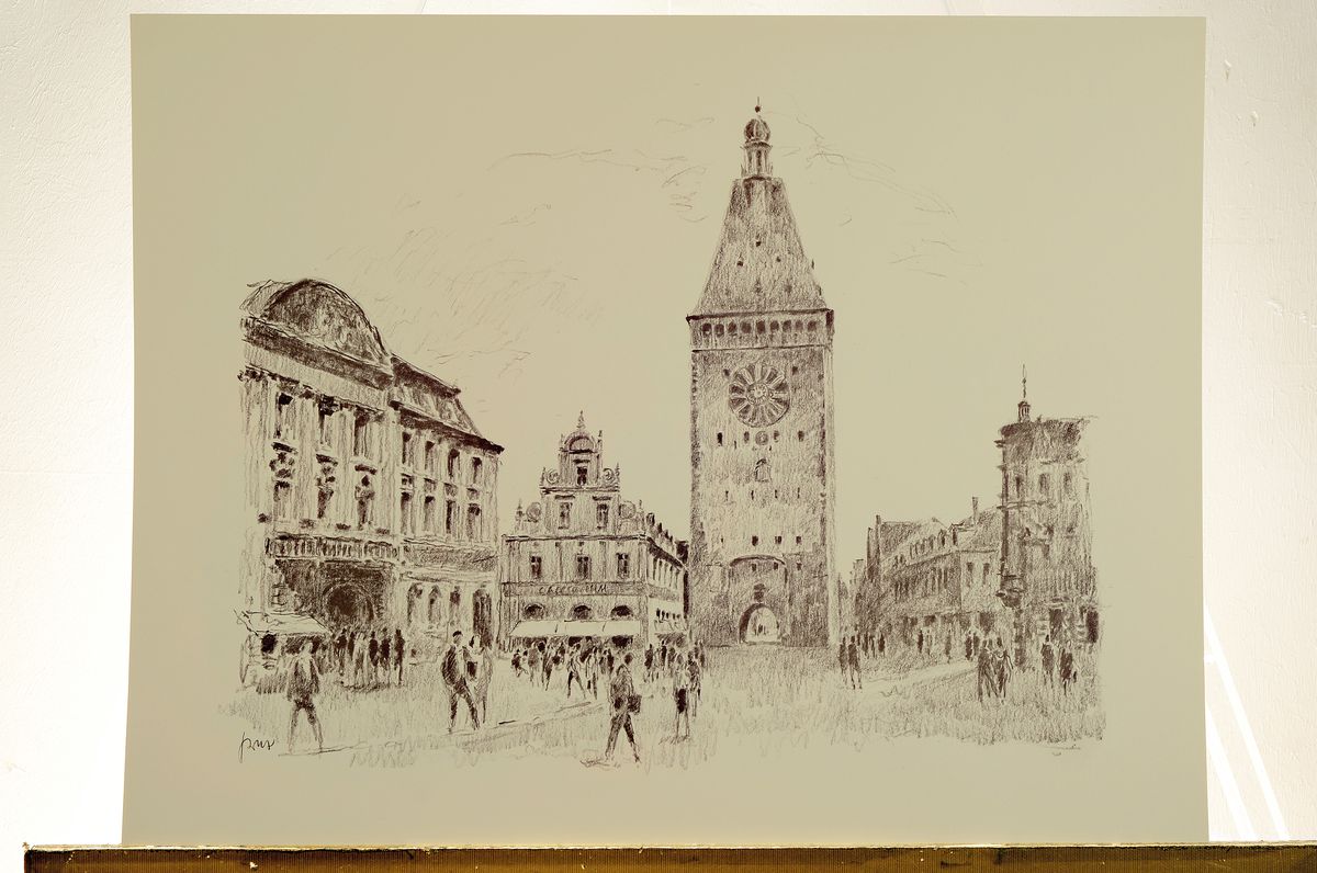 Detail k: Karl Graf, 1902 - 1986 Speyer, Künstlermappe"Das alte Speyer - Kreidezeichnungen", 1975, 13 großformatige Druckgrafiken auf ...