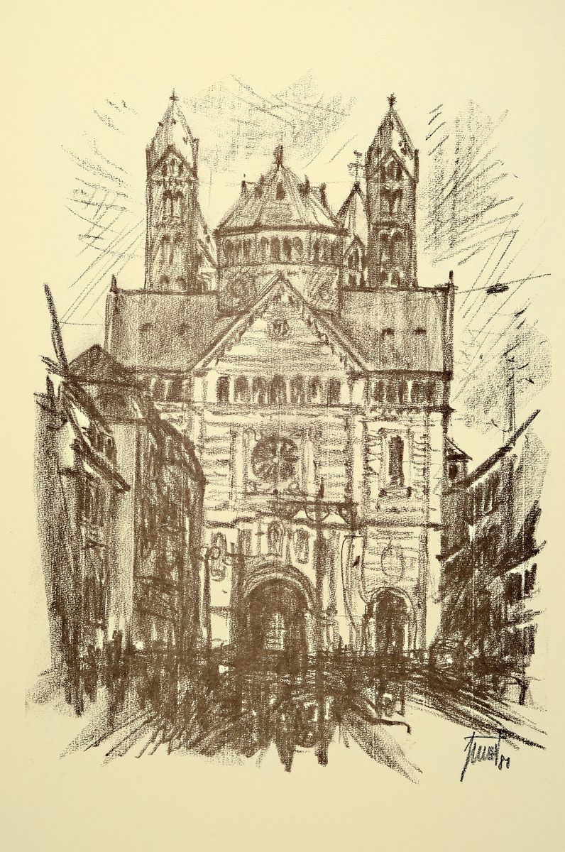 Georg Günther Zeuner, 1923 Dresden - 2011 Speyer, Künstlermappe "Der Speyrer Dom 1980 anlässlich der Grundsteinlegung vor 950 Jahren", ...