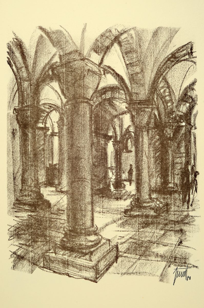 Detail a: Georg Günther Zeuner, 1923 Dresden - 2011 Speyer, Künstlermappe "Der Speyrer Dom 1980 anlässlich der Grundsteinlegung vor 950 Jahren", ...