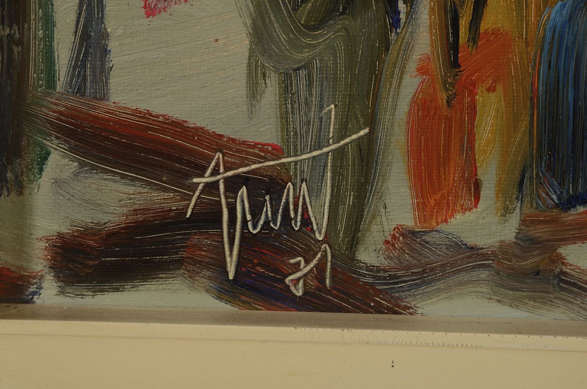 Detail a: Georg Günther Zeuner, 1923 Dresden - 2011 Speyer, Ansicht der "Hauptstraße in Speyer" so verso bez., Blick auf die Kulisse des Doms, ...