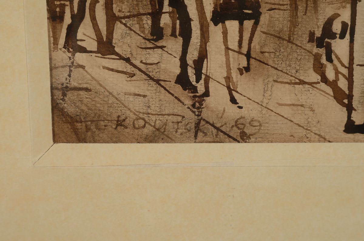 Detail a: Vaclav Koutsky, 1907 Budweis - 1980 Prag, belebte Straßenszene aus Speyer, Blick auf dasAltpörtel, links unten signiert und datiert 1969, ...