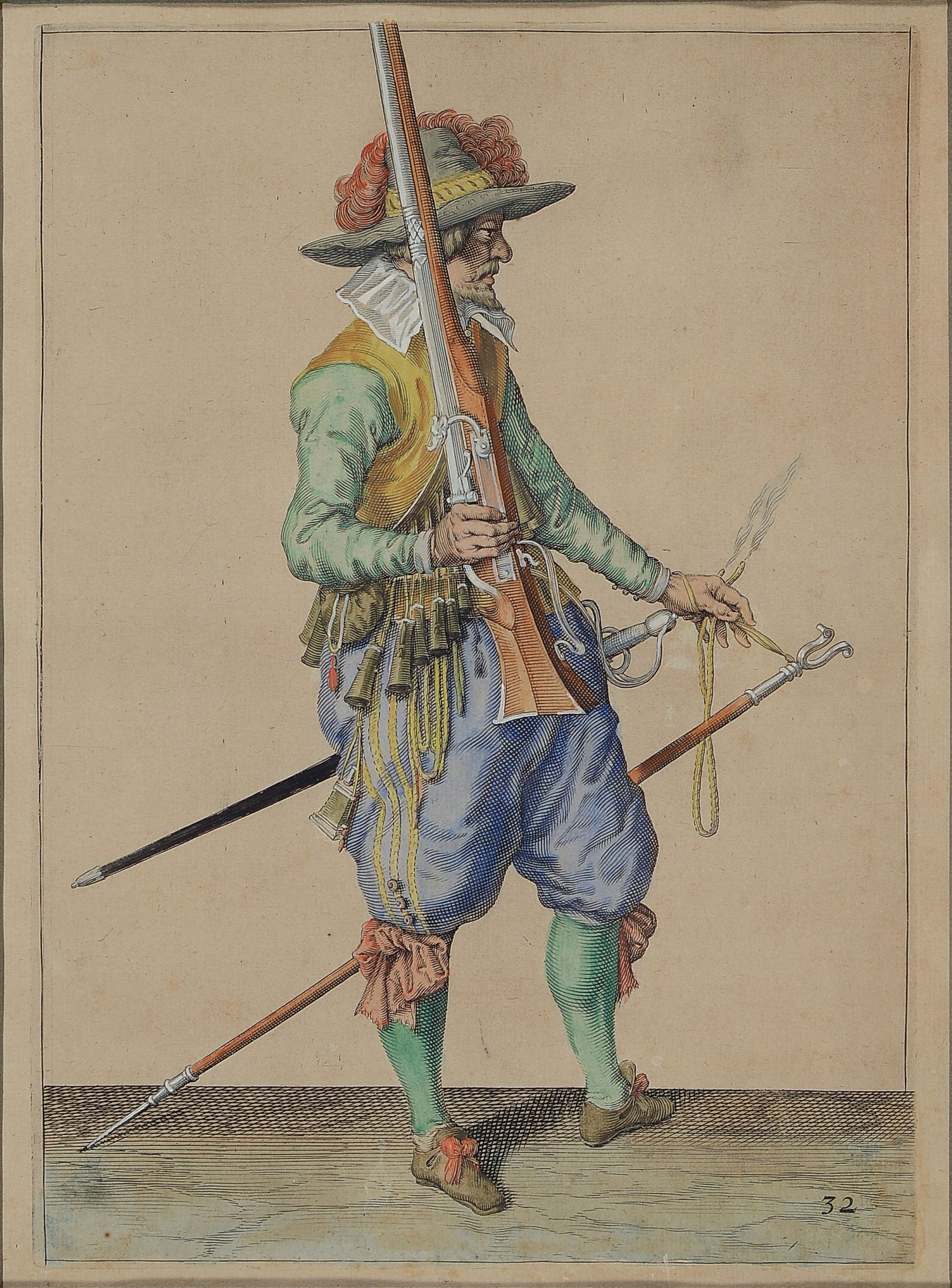 Detail a: Jacques II de Gheyn, 1565 Antwerpen-1629 Den Haag, Lehre in der Werkstatt Hendrick Goltzius, hier: Drei Kupferstiche aus der Serie der 43 Musketiere ...