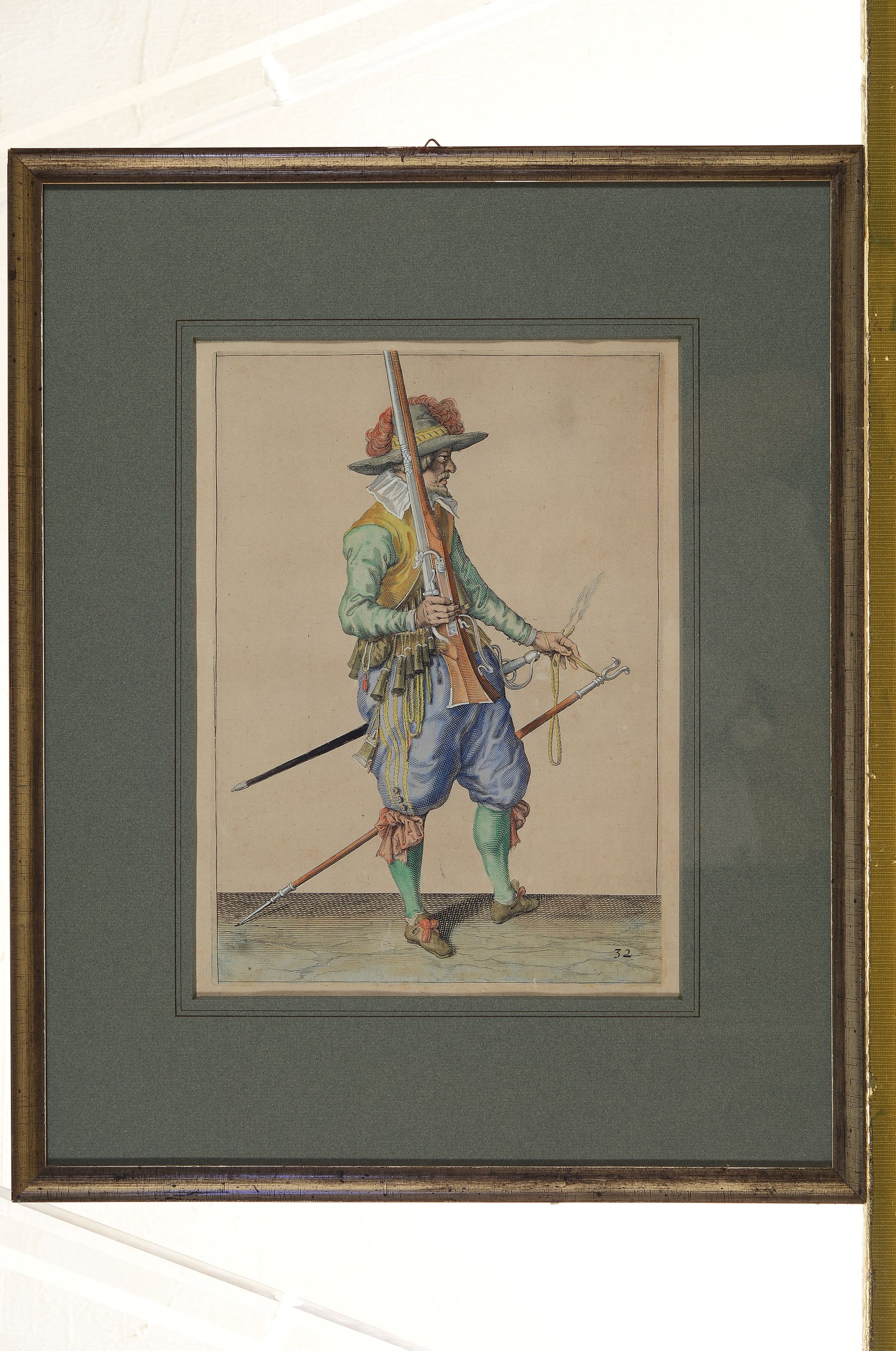 Detail l: Jacques II de Gheyn, 1565 Antwerpen-1629 Den Haag, Lehre in der Werkstatt Hendrick Goltzius, hier: Drei Kupferstiche aus der Serie der 43 Musketiere ...