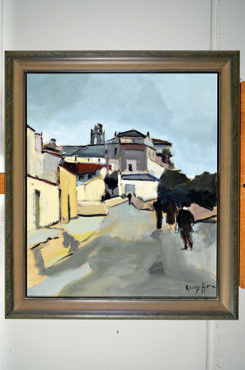 Detail k: Ruiz-Horn, zeitgen. spanischer Künstler, Stadtansicht, Öl/Hartfaser, rechts unten signiert, ca. 55x47cm, R. ca. 63x55cm