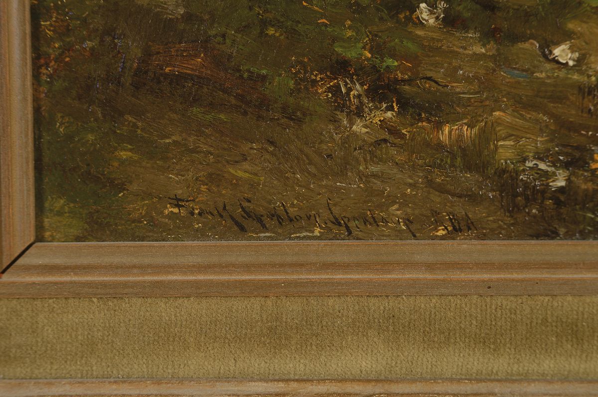Detail a: Frank Spenlove Spenlove, 1864-1933, Landschaft mit Bauernkate, Öl/Malkarton, links unten signiert, ca. 17x25cm, R. ca. 33x40cm