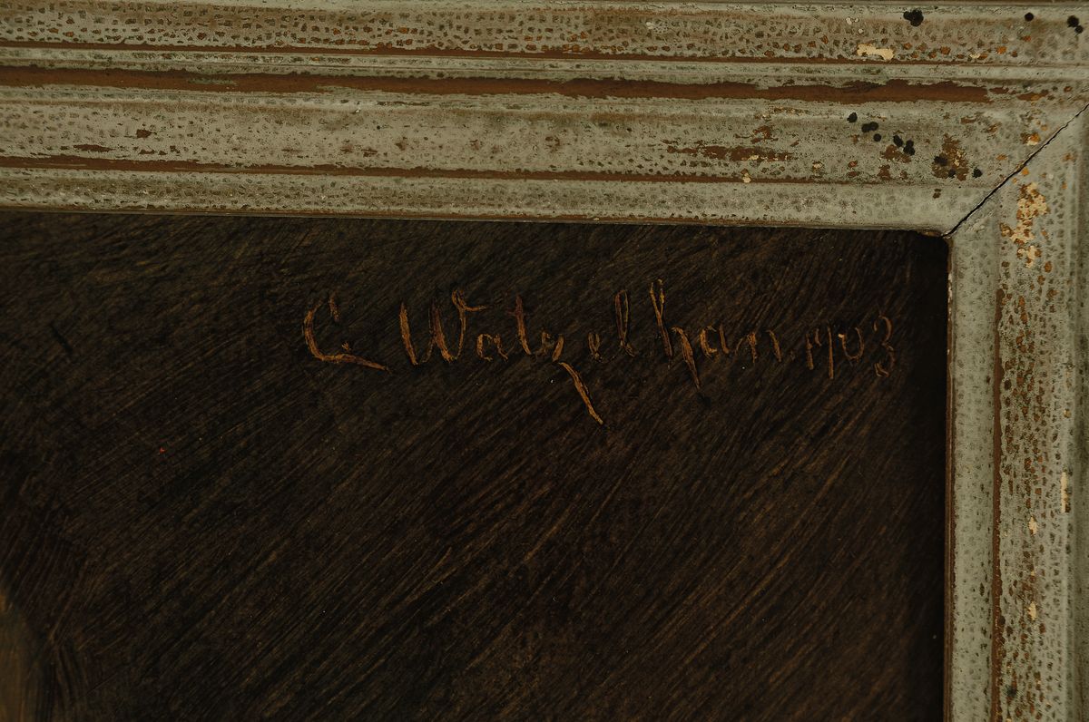 Detail a: Carl Watzelhan, 1867 Mainz - 1942 Wiesbaden, Studium an der Akademie Düsseldorf, Knabe mitTrachtenhut, wohl der Sohn des Künstlers, um 1900/05, ...