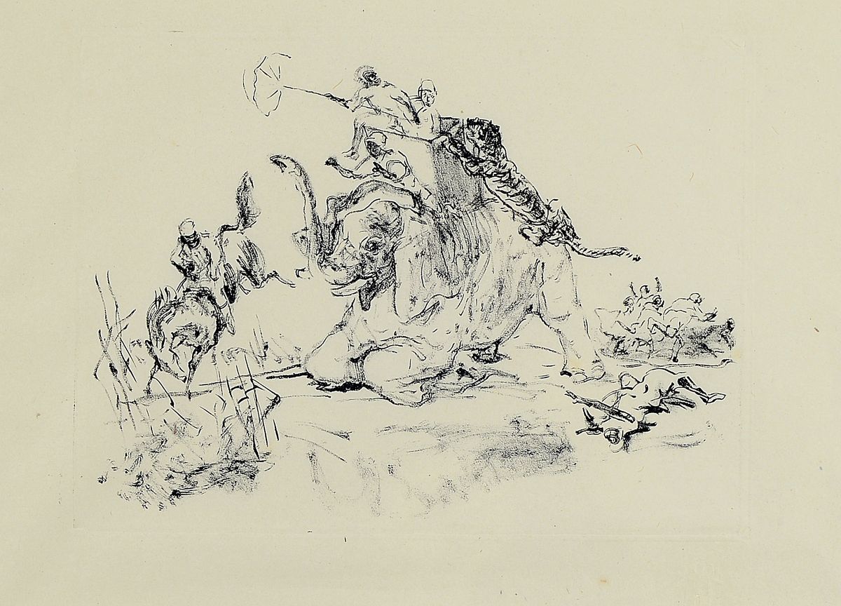 Max Slevogt, 1868 Landshut - 1932 Leisnweiler , 3 Radierungen: a. wilde Figurengruppe, rechts unten handsigniert; b. Löwenjagd, unsigniert; c. ...