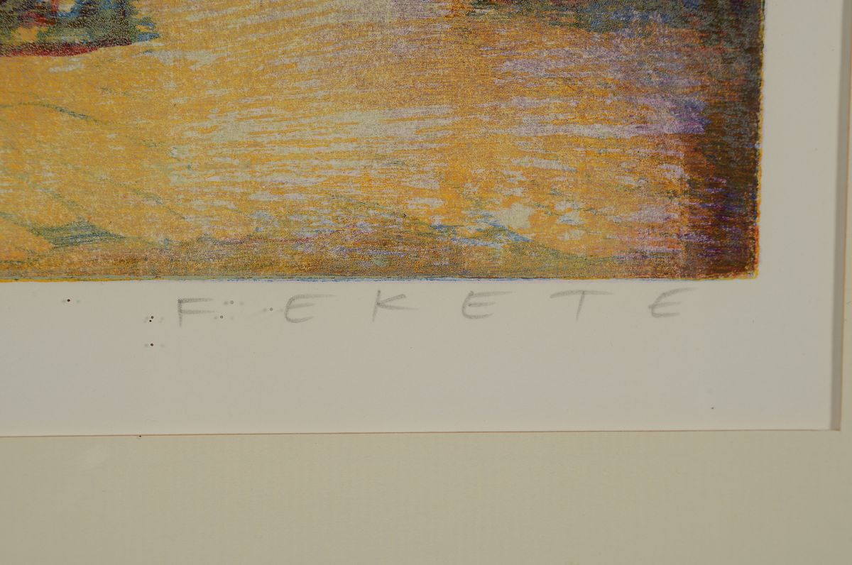 Detail a: Esteban Fekete, 1924 Budapest - 2009 Dieburg , 2 Farbholzschnitte: a. Nacktes Paar am Meer, signiert u. bez. "Pruebo del Artista ...