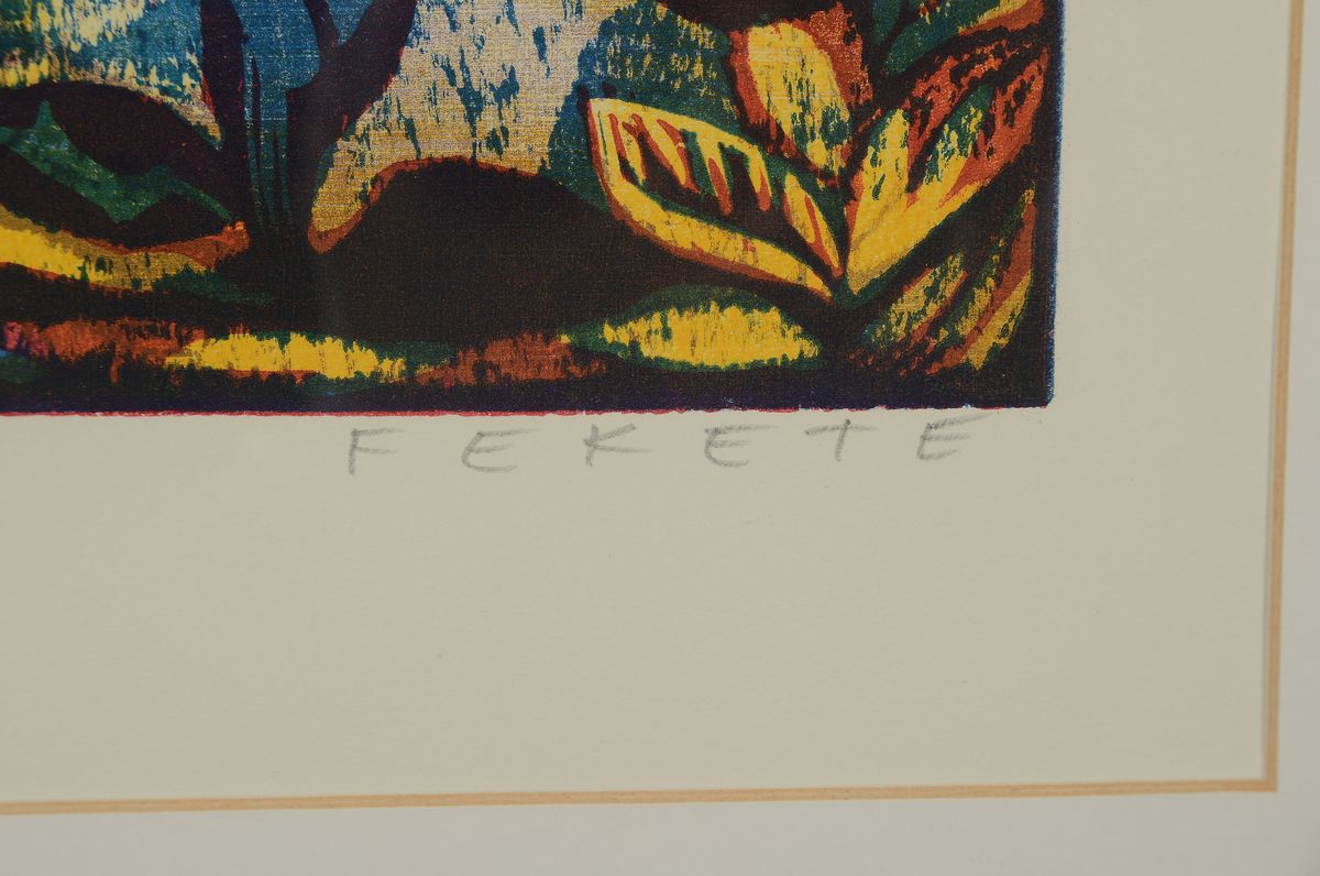 Detail c: Esteban Fekete, 1924 Budapest - 2009 Dieburg , 2 Farbholzschnitte: a. Nacktes Paar am Meer, signiert u. bez. "Pruebo del Artista ...