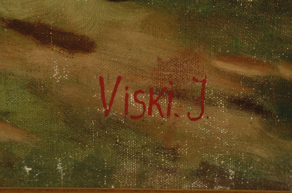 Detail a: Janos Viski, 1891 Sokolya - 1965 Budapest, Studium an der Akademie Budapest, Pferdehirte in der ungarischen Puszta-Steppe, traditionelles Motiv, ...