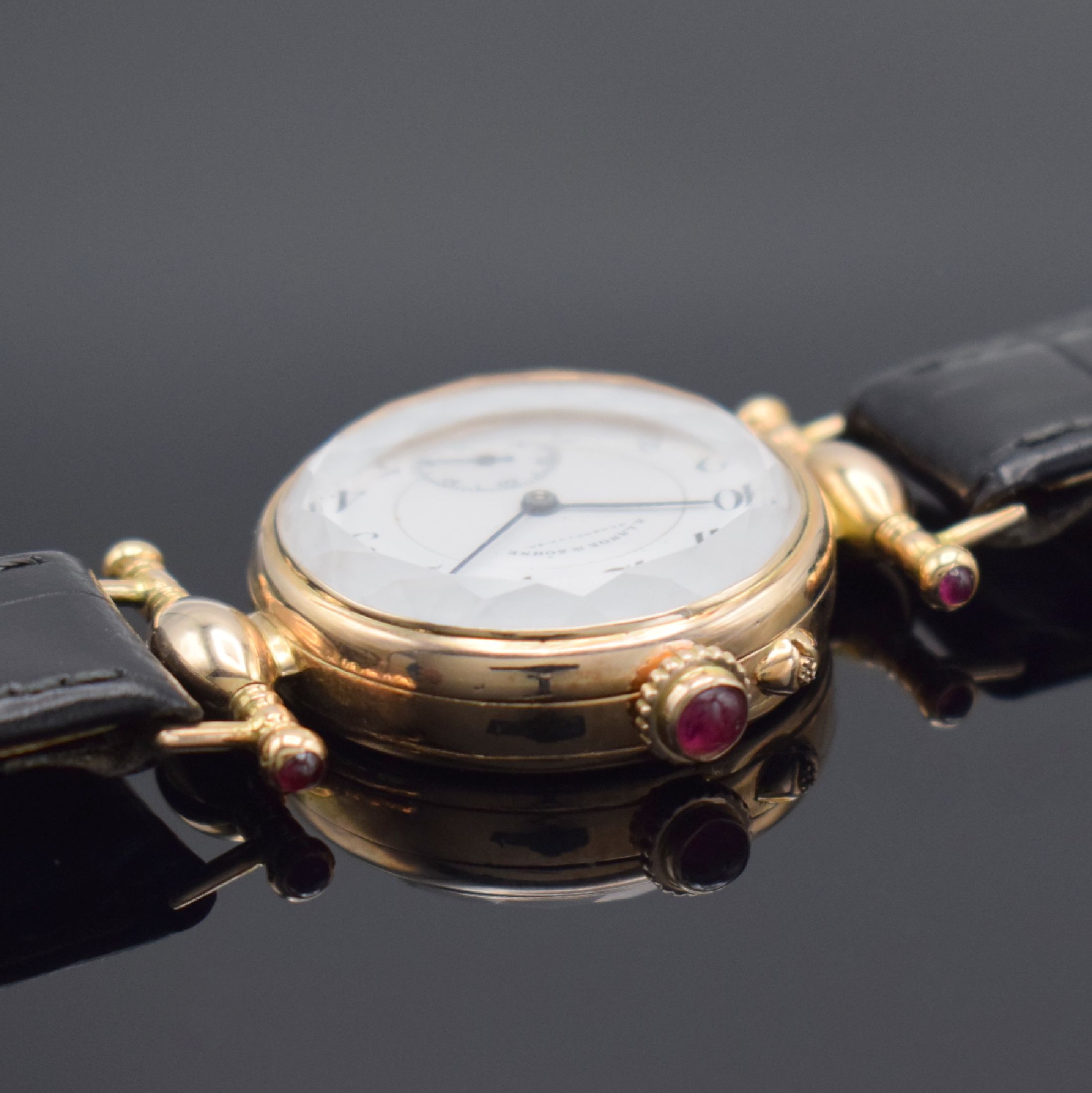 Detail c: A. LANGE & SÖHNE Taschenuhrwerk Nr. 62753 im neutralen RG 585/000 Gehäuse, Werk Deutschland um 1910, neutr. Scharniergeh. m. bewegl. Bandanst., ...