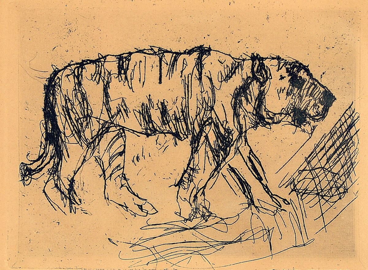 Lovis Corinth, 1858 Tapiau-1925 Zandvoort, Tiger, Radierung, ca. 8.5x11cm, gebräunt, u.Gl., R. ca. 25x32cm