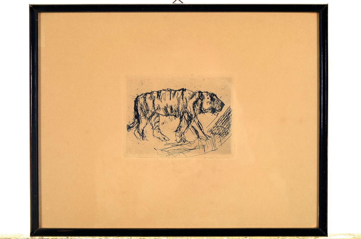 Detail k: Lovis Corinth, 1858 Tapiau-1925 Zandvoort, Tiger, Radierung, ca. 8.5x11cm, gebräunt, u.Gl., R. ca. 25x32cm