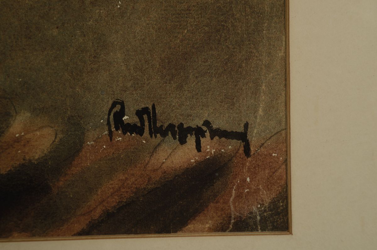 Detail c: Rudolf Herzsprung, geb. 1904 Berlin, 2 Aquarelle, 1) Sandbank mit Prise vor Juist, rückseitig mit handschriftl. Widnung und Titel, rechts unten ...