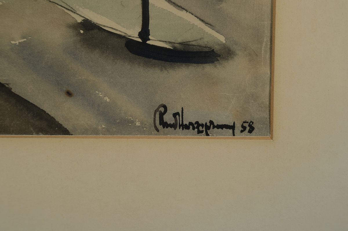Detail e: Rudolf Herzsprung, geb. 1904 Berlin, 2 Aquarelle, 1) Sandbank mit Prise vor Juist, rückseitig mit handschriftl. Widnung und Titel, rechts unten ...