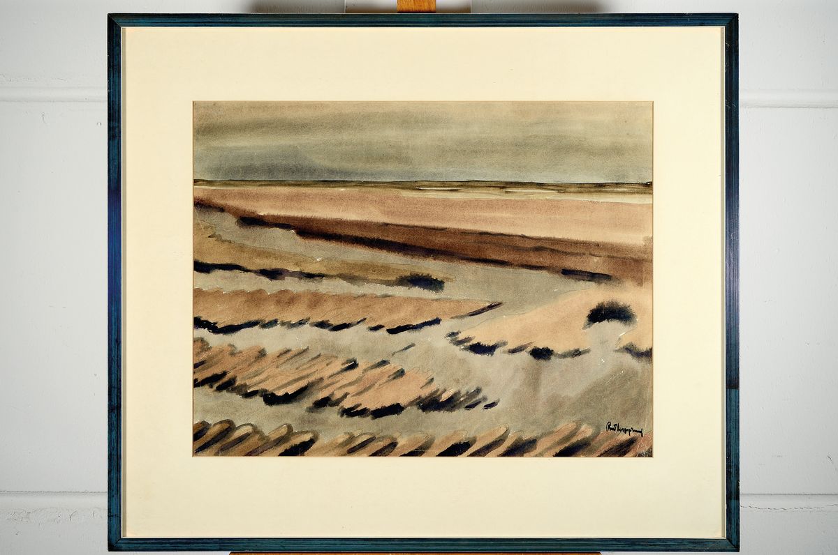 Detail m: Rudolf Herzsprung, geb. 1904 Berlin, 2 Aquarelle, 1) Sandbank mit Prise vor Juist, rückseitig mit handschriftl. Widnung und Titel, rechts unten ...