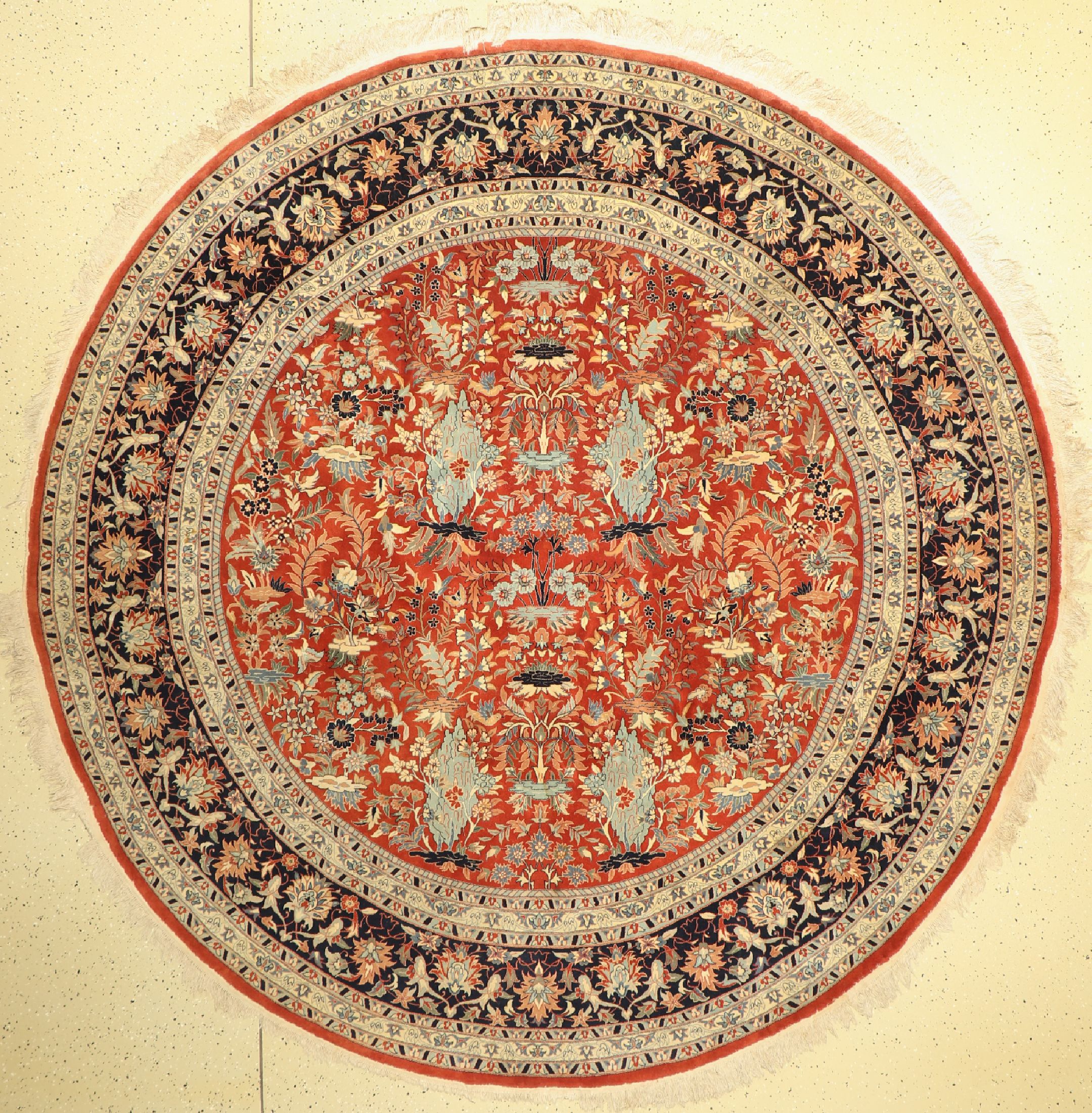 Esfahan fein rund, China, ca. 40 Jahre, Korkwolle, ca. 245 cm, EHZ: 2, (Florfehlstellen am Rand)