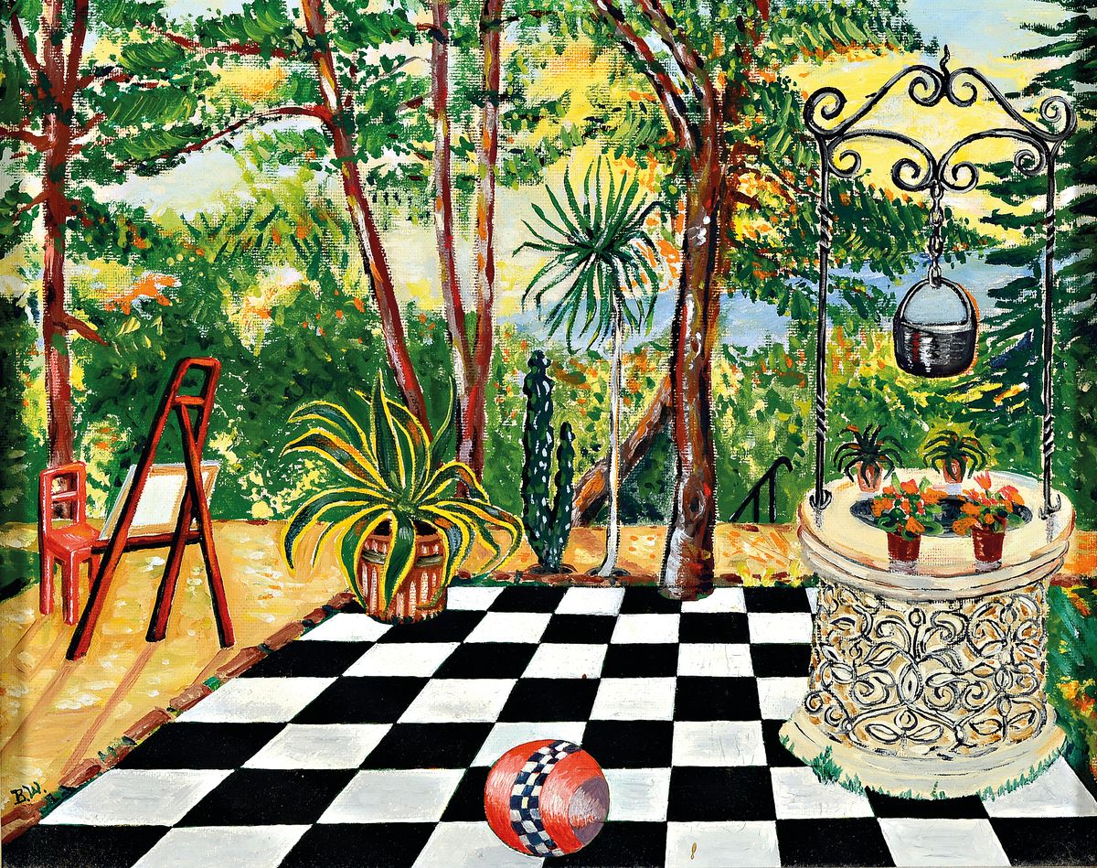 Benno Walldorf, 1928 Gießen-1985 Bad Homburg, Unser Garten Bad Homburg, rückseitig so betitelt, Öl/Lwd, links unten signiert, ca. 24x30cm, R. ca. ...