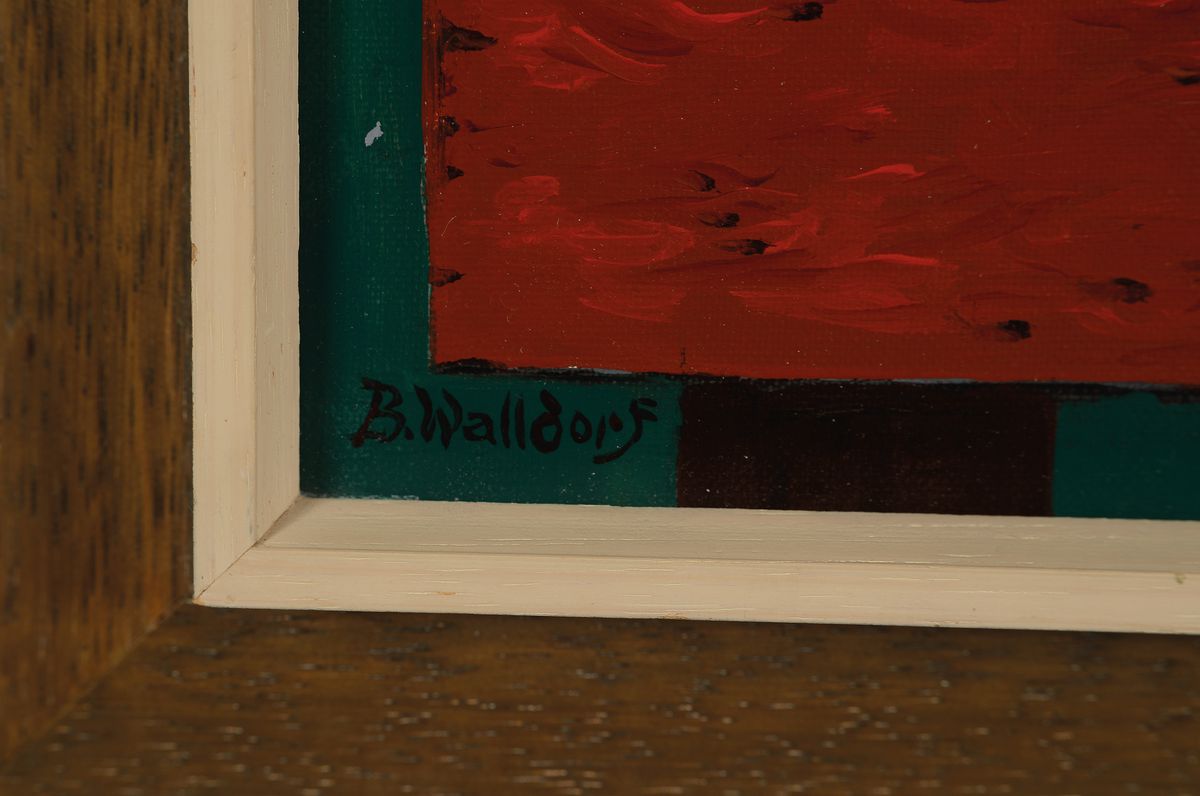 Detail a: Benno Walldorf, 1928 Gießen-1985 Bad Homburg, Surrealistische Komposition mit Katze, Kugel und Schlüssel, Öl/Lwd, links unten signiert, ca. ...