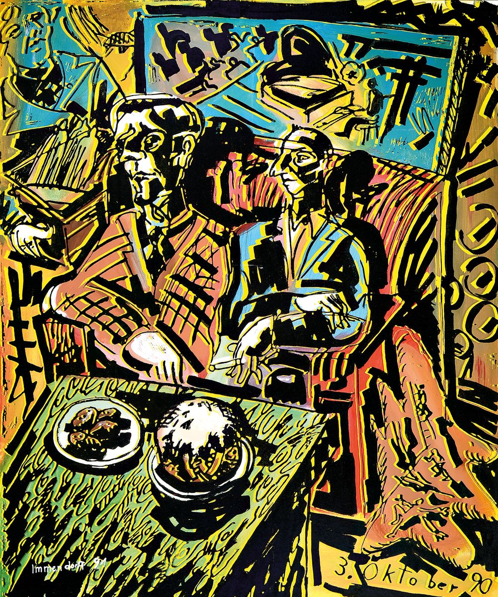 Jörg Immendorff, 1945 Bleckede - 2007 Düsseldorf, Studium an der Akademie Düsseldorf bei Joseph Beuys, hier: Linolschnitt , "8.Oktober ...