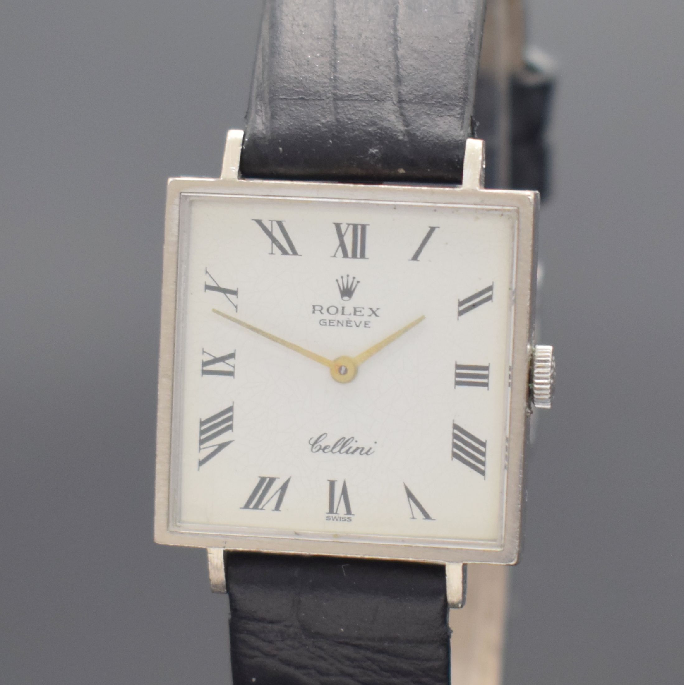 Detail a: ROLEX Cellini Armbanduhr in WG 750/000, Schweiz um 1973, Handaufzug, Ref. 3996, 2- teil. Geh., Boden aufgedr., weißes Zifferbl. riss. m. röm. ...
