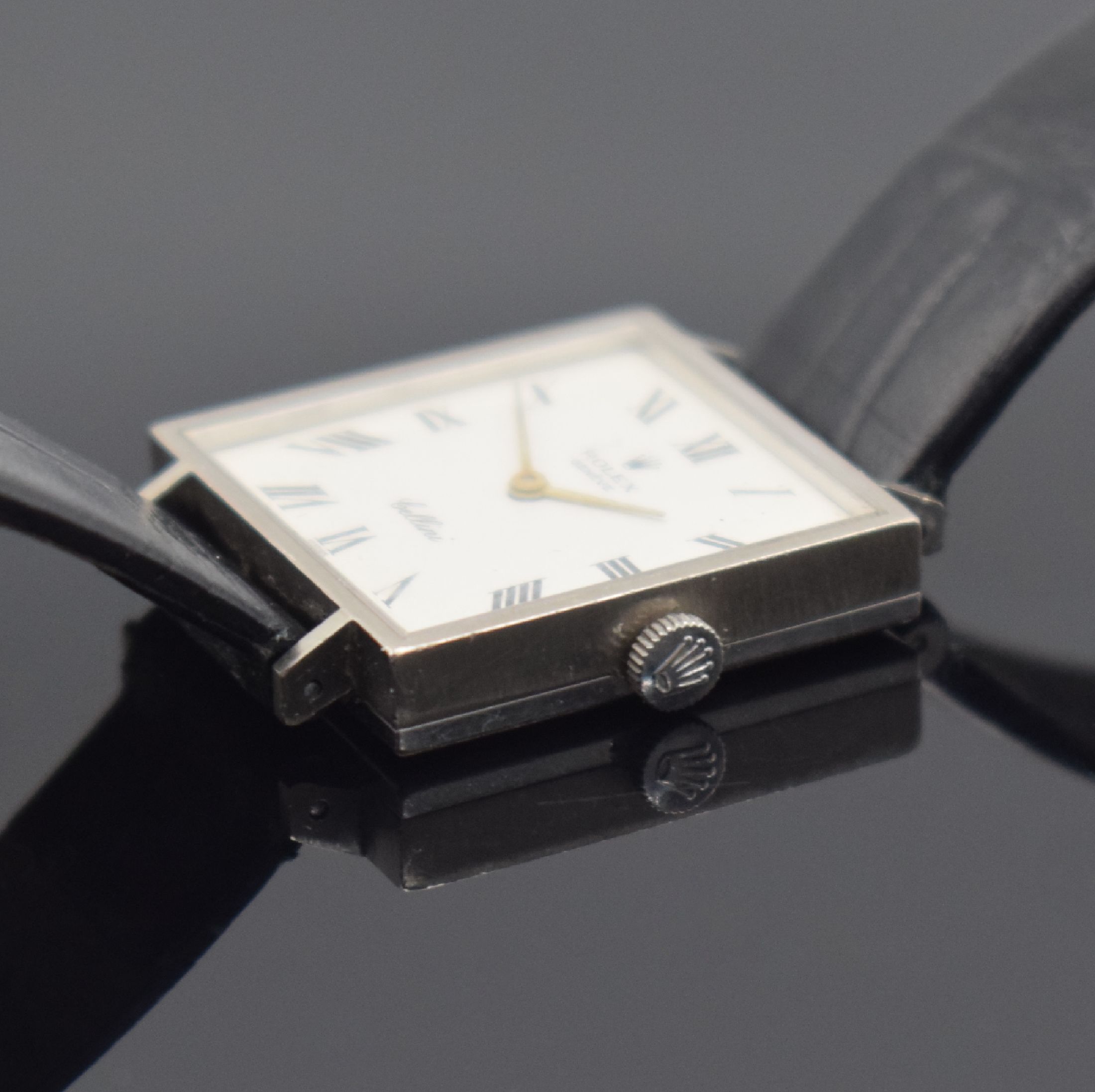 Detail b: ROLEX Cellini Armbanduhr in WG 750/000, Schweiz um 1973, Handaufzug, Ref. 3996, 2- teil. Geh., Boden aufgedr., weißes Zifferbl. riss. m. röm. ...