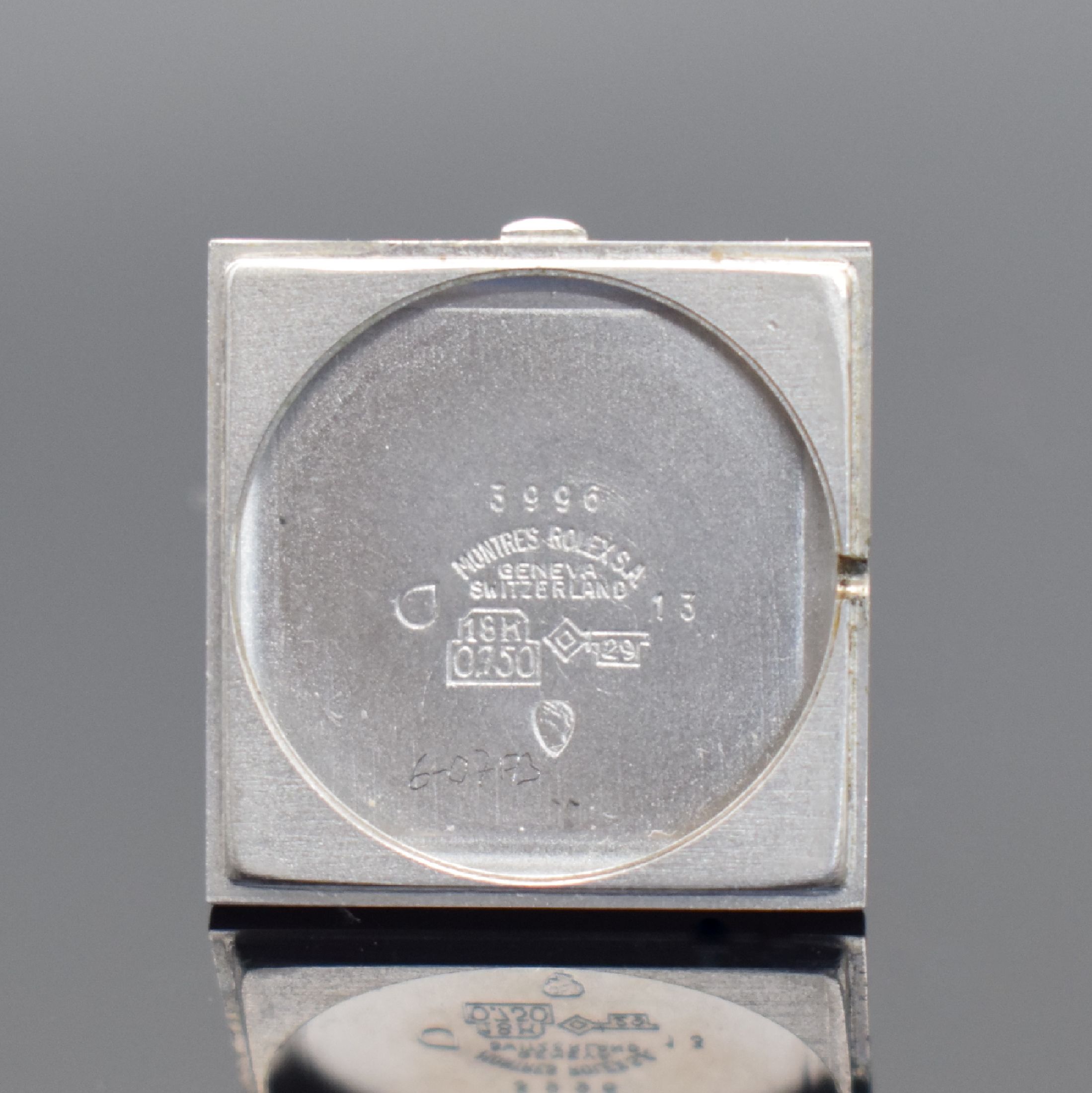 Detail e: ROLEX Cellini Armbanduhr in WG 750/000, Schweiz um 1973, Handaufzug, Ref. 3996, 2- teil. Geh., Boden aufgedr., weißes Zifferbl. riss. m. röm. ...