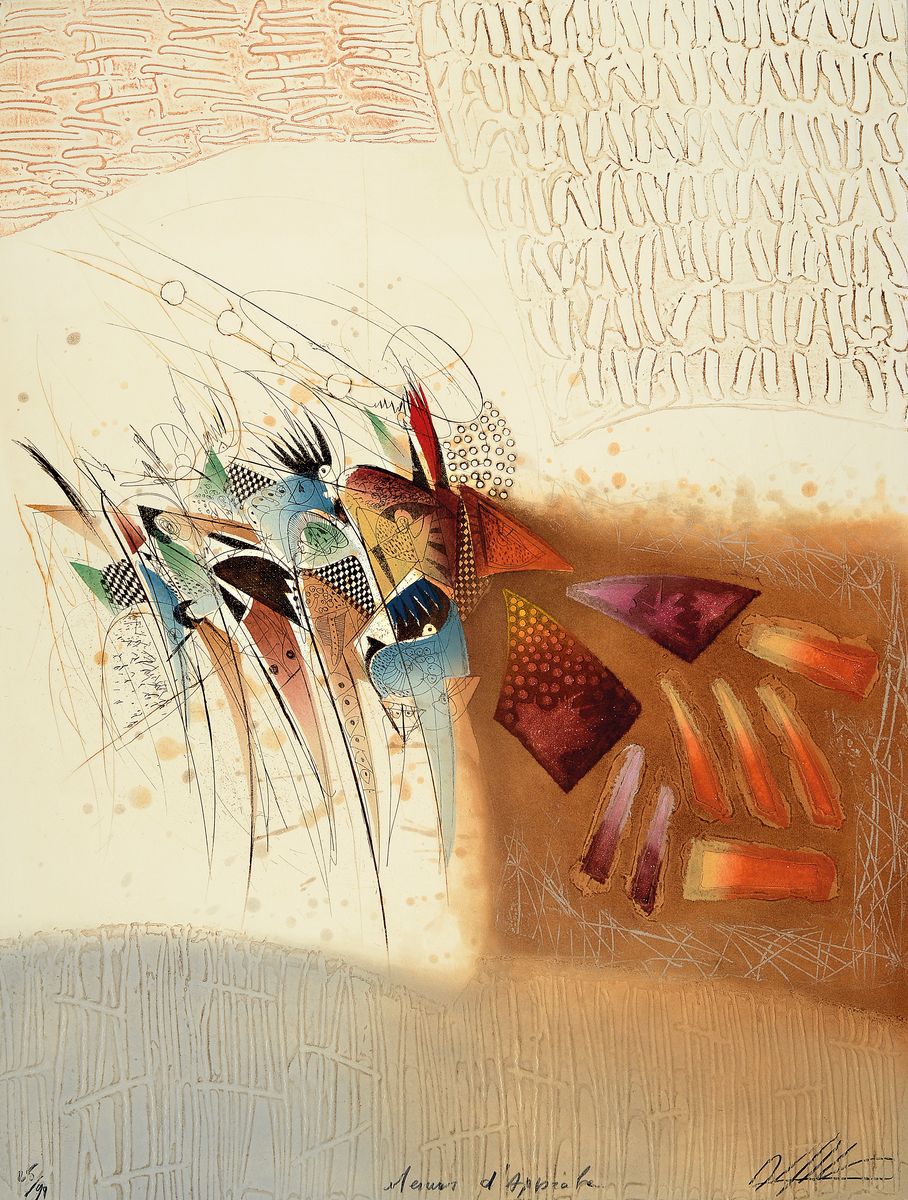 Georges Dussau, geb. 1947, Farbradierung, re. unten sign., num. 25/99, ca. 64x48 cm