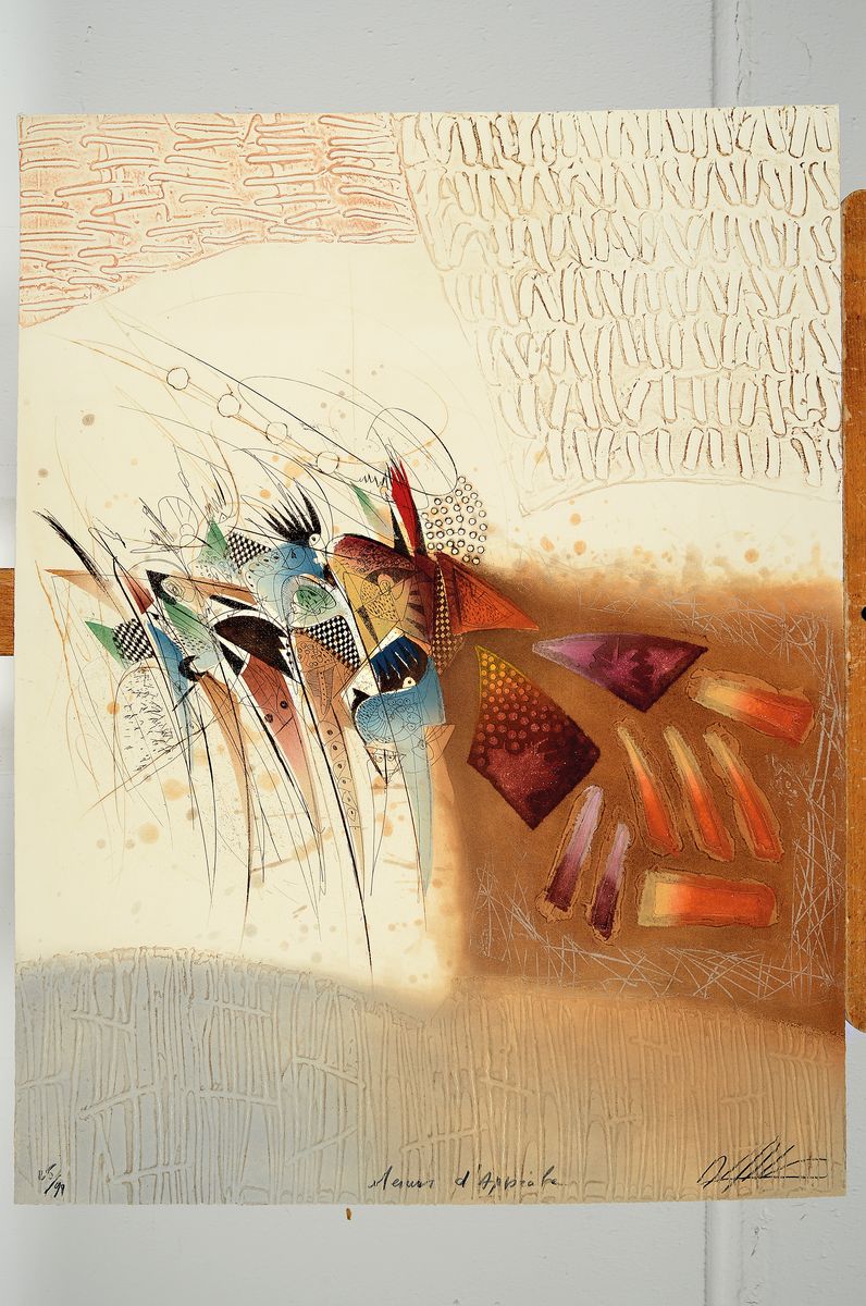 Detail k: Georges Dussau, geb. 1947, Farbradierung, re. unten sign., num. 25/99, ca. 64x48 cm