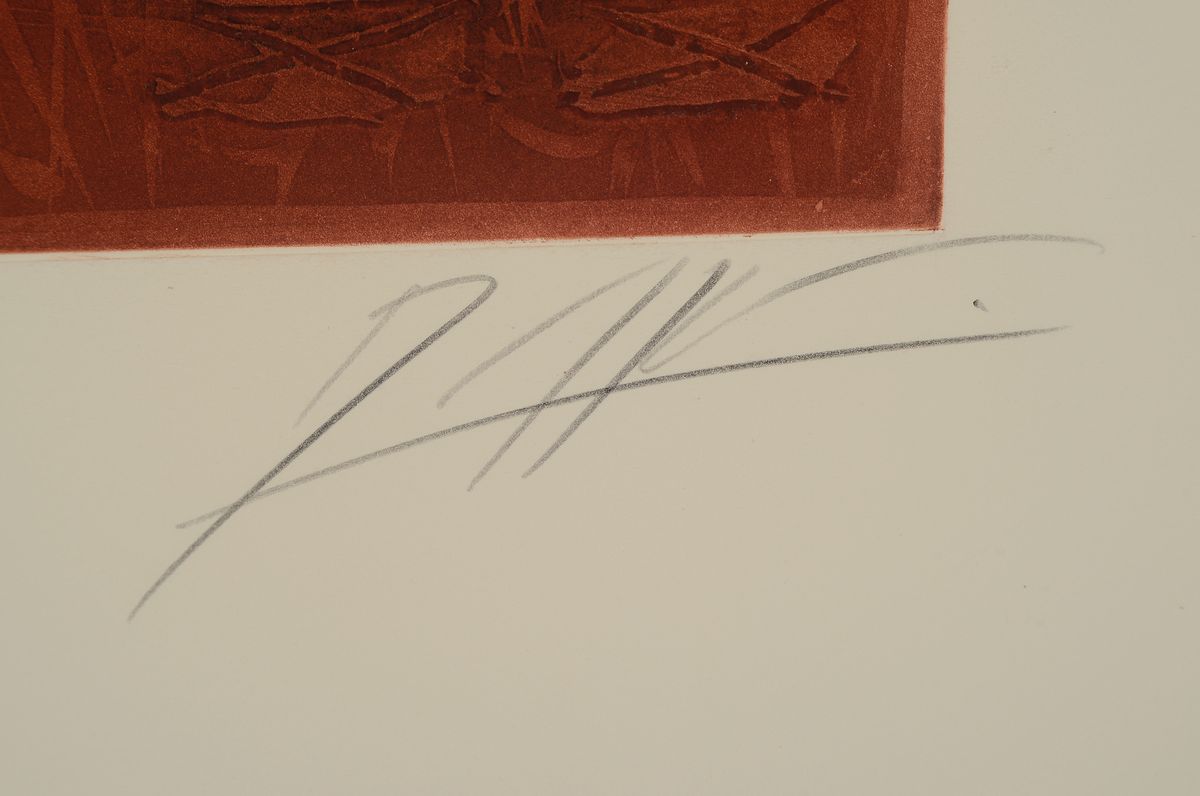 Detail a: Georges Dussau, geb. 1947, Farbradierung, re. unten sign., num. 95/99, ca. 75,5x55 cm