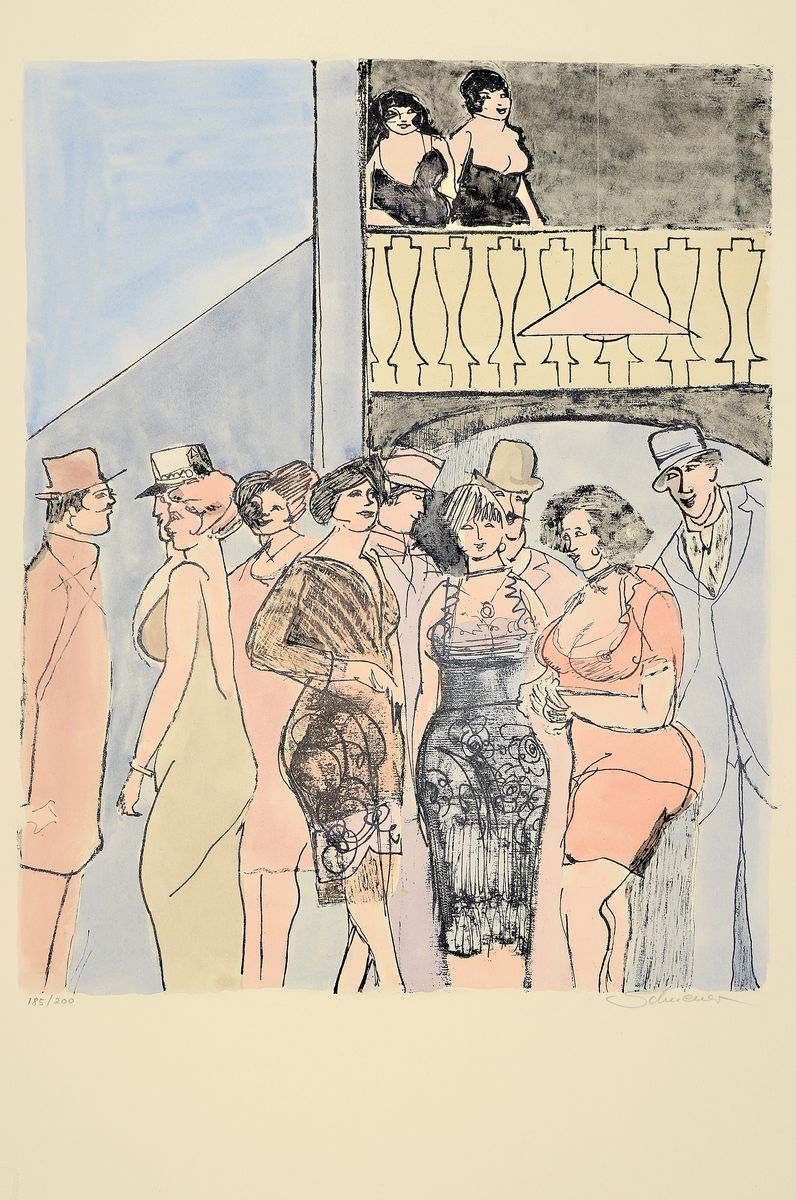 Detail k: David Schneuer, 1905-1988, Farblithografie, sign., 185/200, ca. 75x53 cm