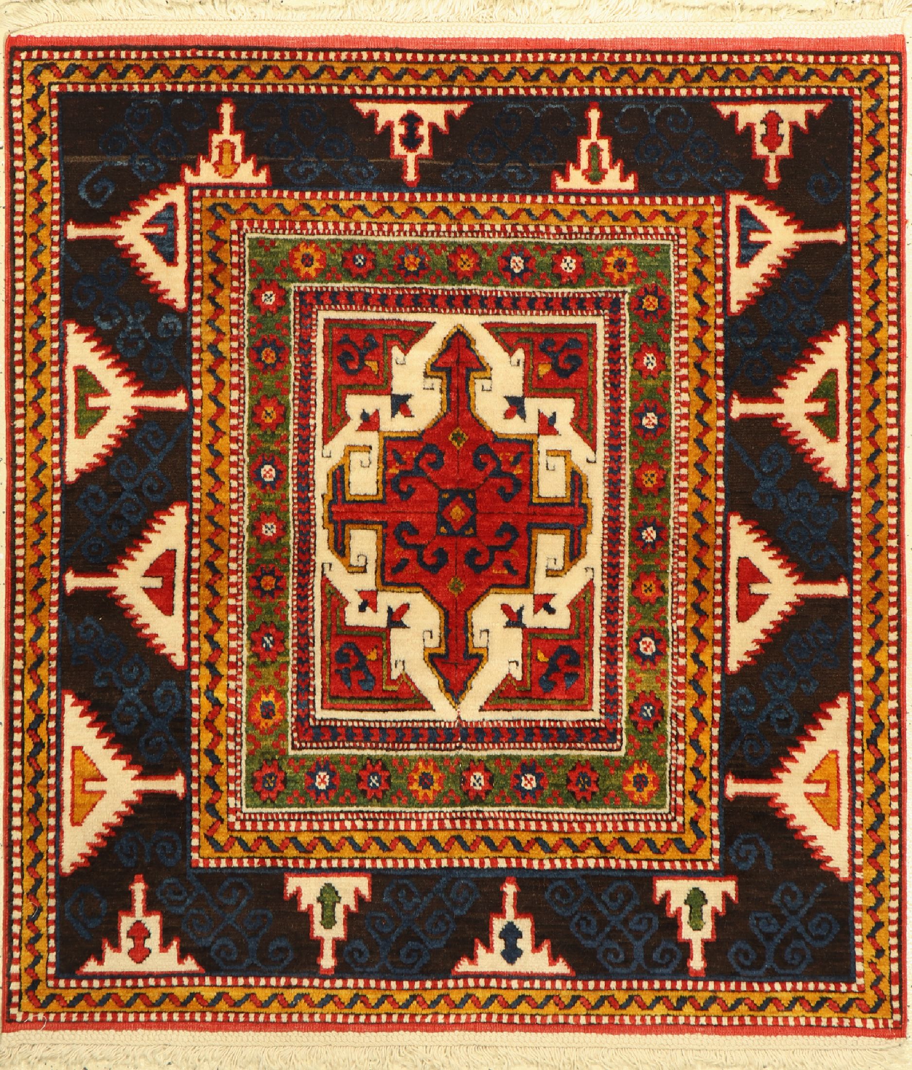 Kazak(Reproduktion), Türkei, ca. 20 Jahre, Wolle auf Wolle, ca. 129 x 148 cm, Pflanzenfarben, EHZ: 2