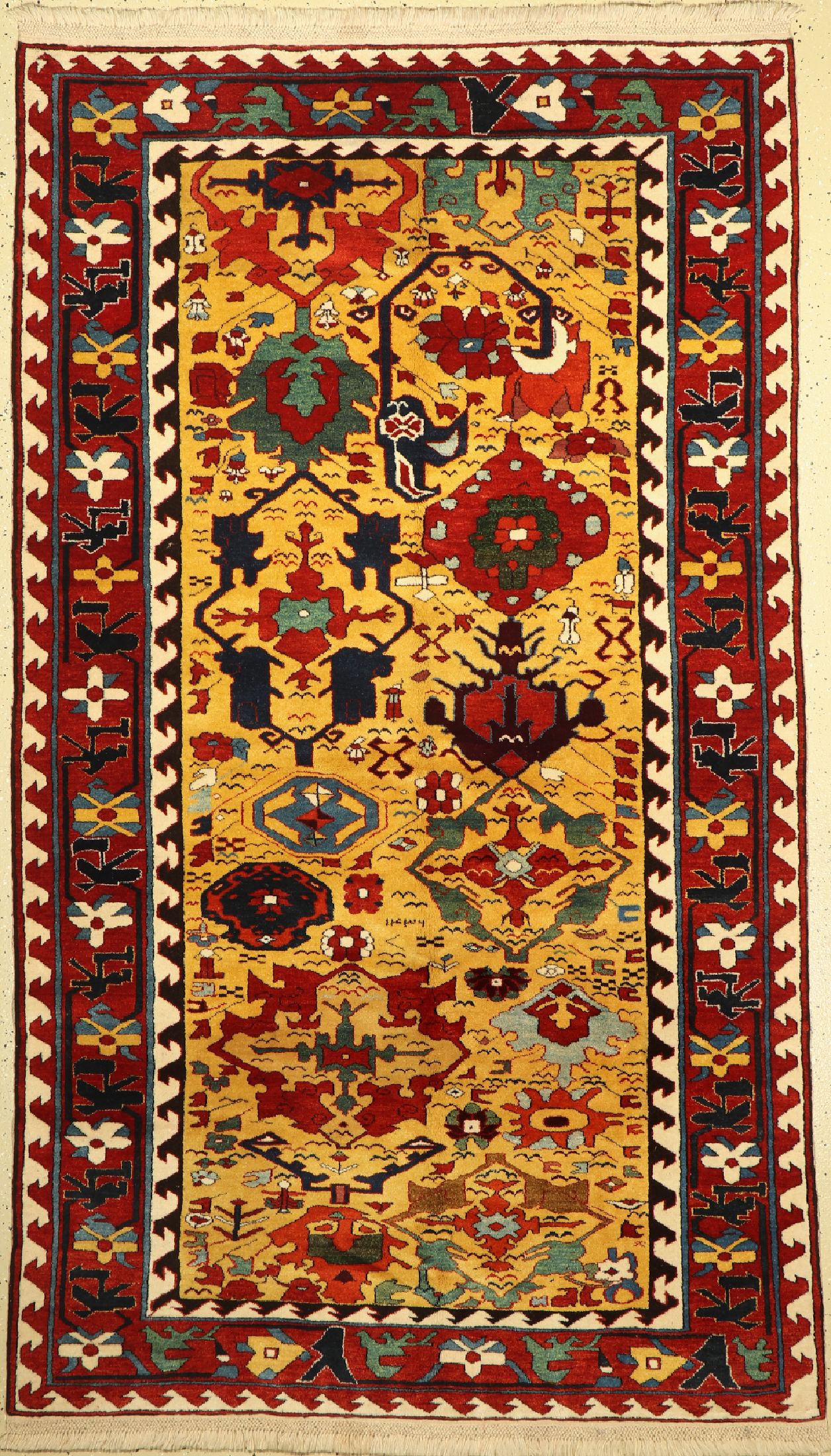 Saujbulag(Reproduktion), Türkei, ca. 20 Jahre, Wolle auf Wolle, ca. 248 x 141 cm, Pflanzenfarben, EHZ: 2, (Florfehlstellen)