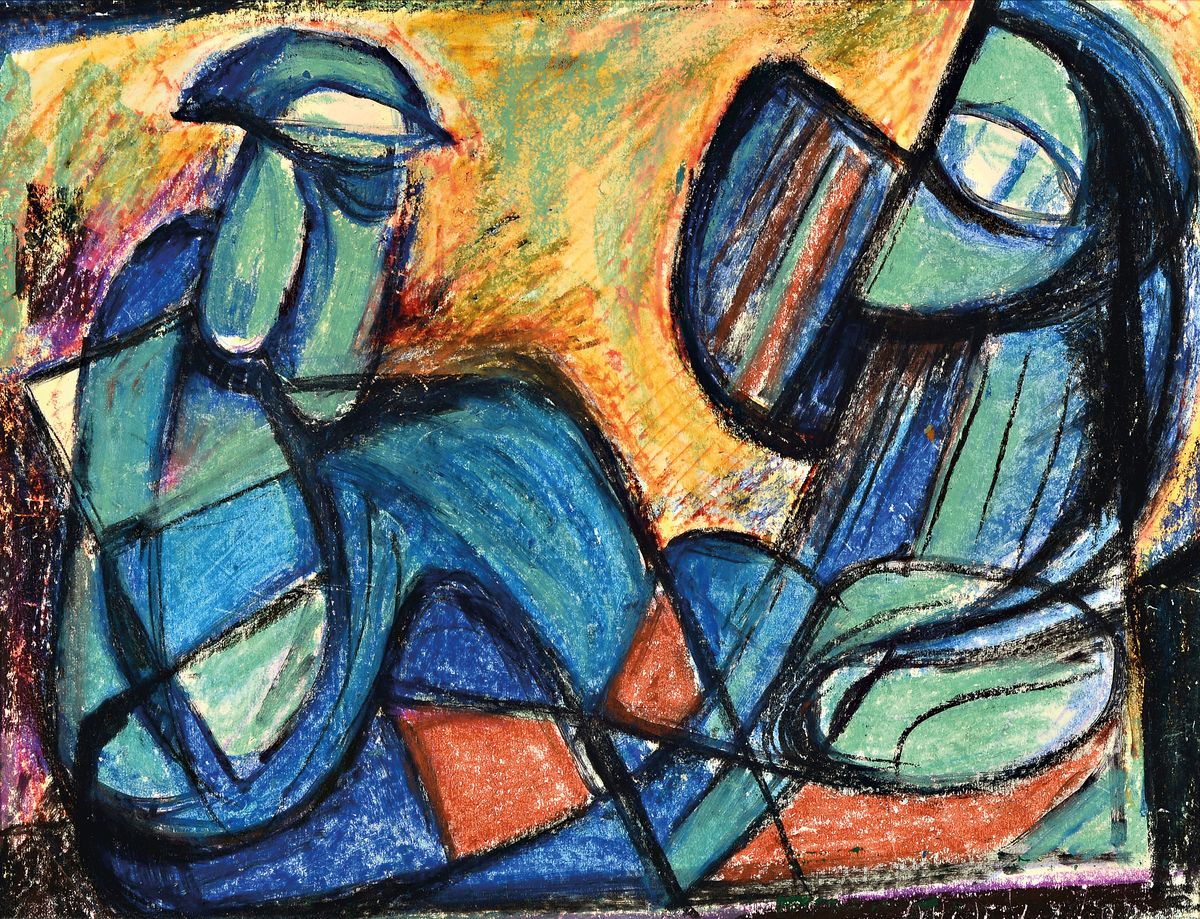 Otto Ditscher, 1904-1987 Neuhofen, 2 Figuren, Pastell auf Papier, rechts unten signiert, ca. 24x32cm, R. ca. 28x36cm
